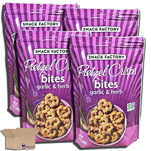 Garlic & Herb Pretzel Crisps Bites Value Pack   | 12 Ounce Share-Size Bag | Pack of 4