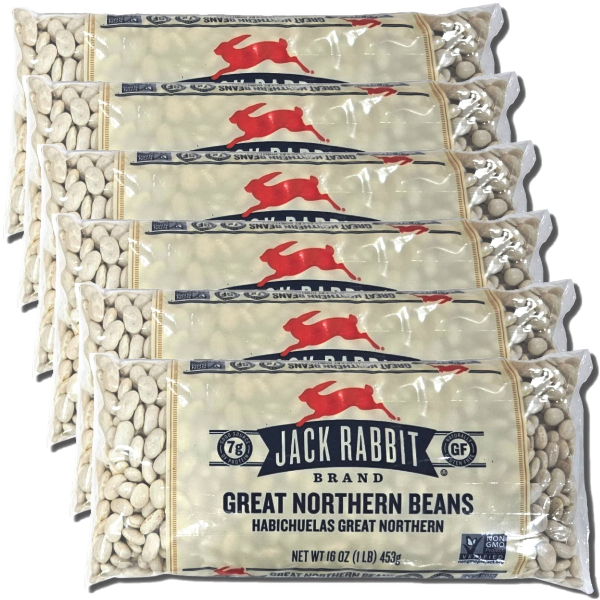 Jack Rabbit Great Northern Beans Value Pack   | 16 Ounce Bag | Pack of 6 6