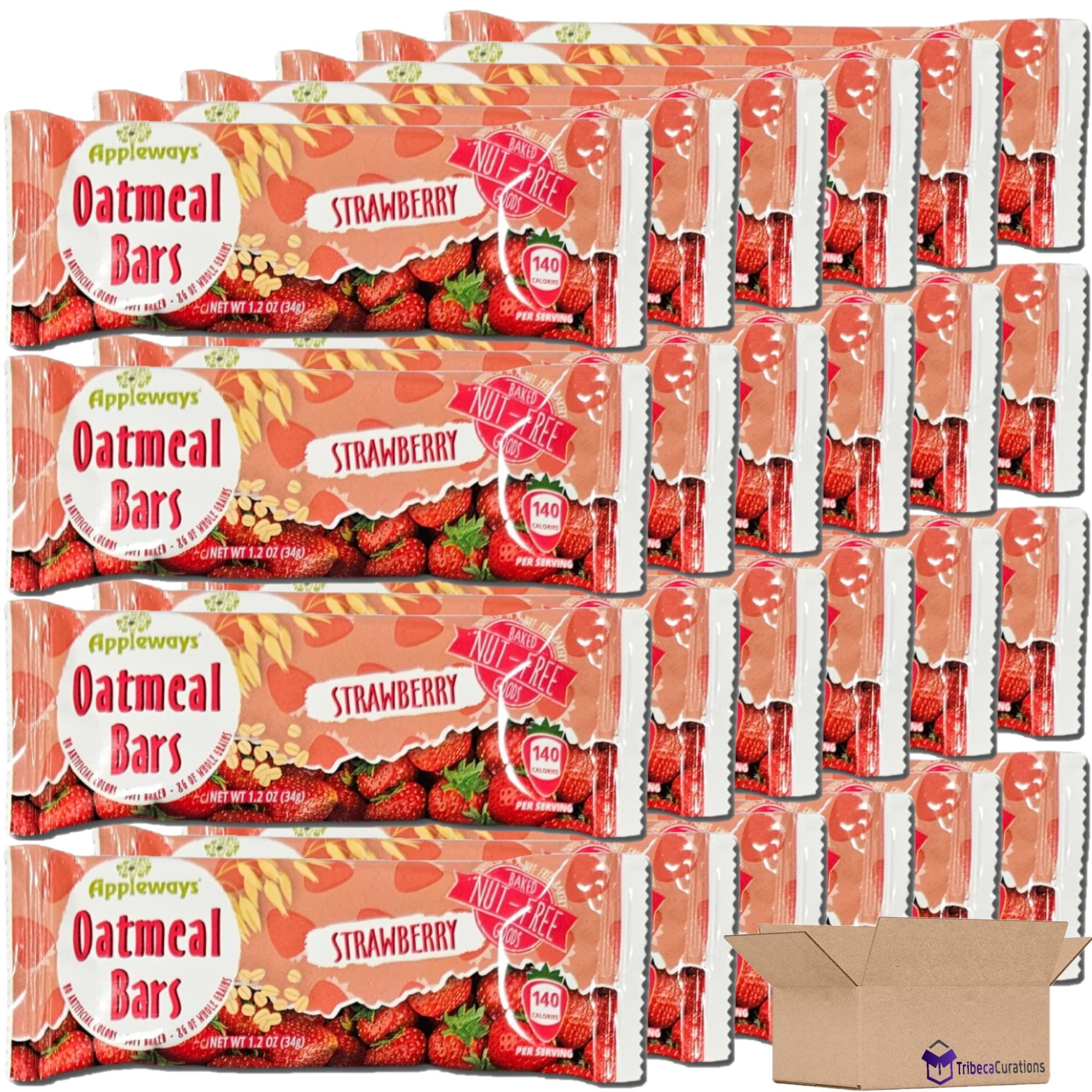 Appleways Strawberry Oatmeal Bar School Snacks | 1.2 Ounce | Pack of 24