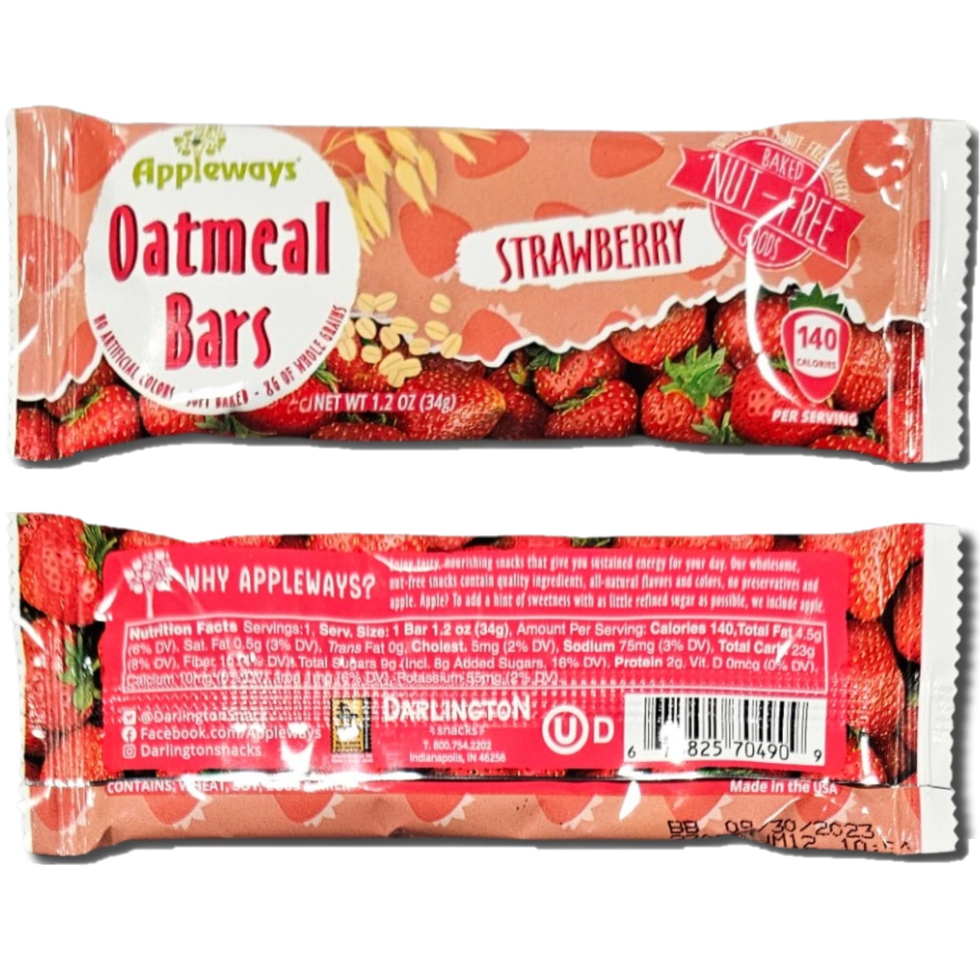 Appleways Strawberry Oatmeal Bar School Snacks | 1.2 Ounce | Pack of 24 5
