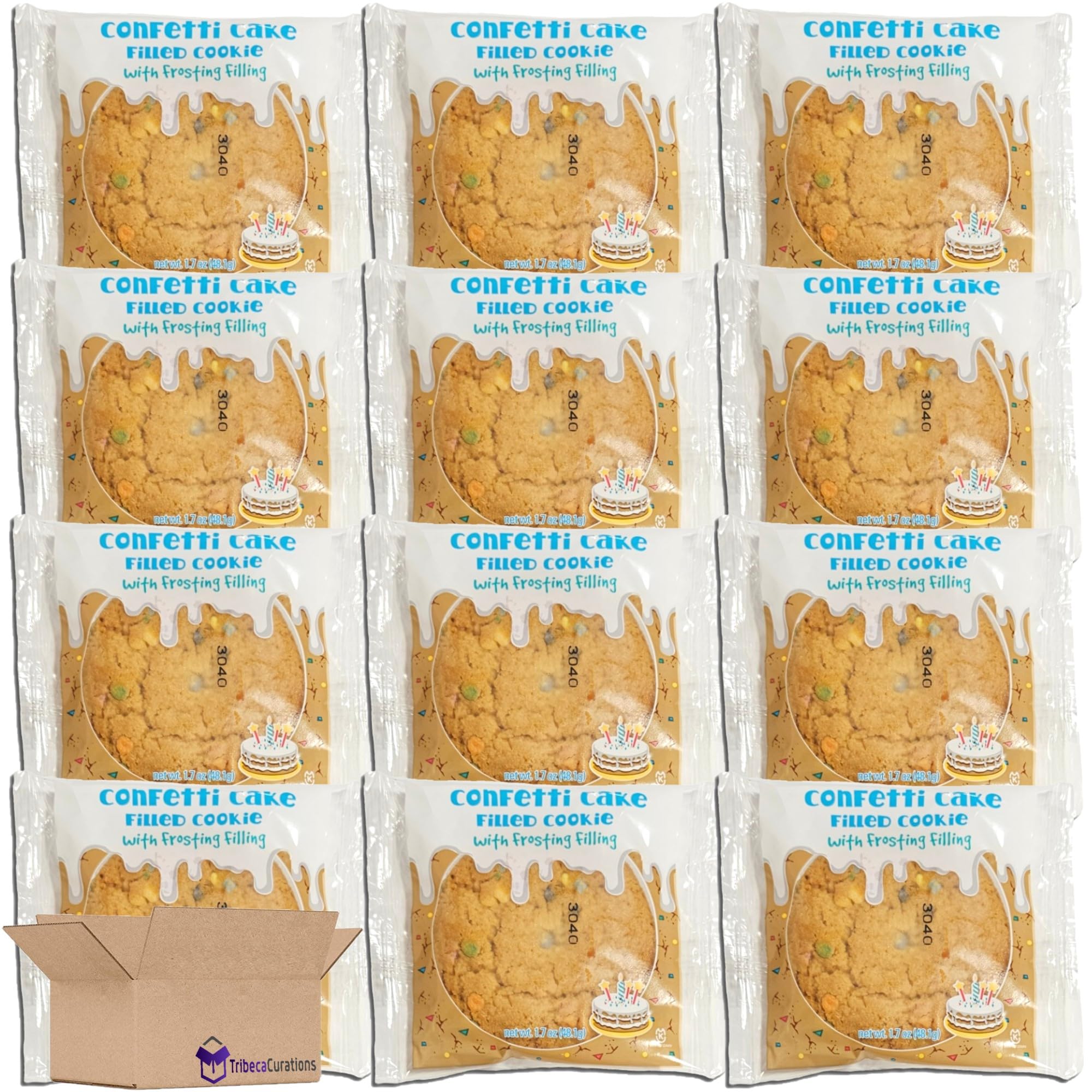 Confetti Cake Cookies Filled With Icing, Nostalgic School Snacks, 12 Pack