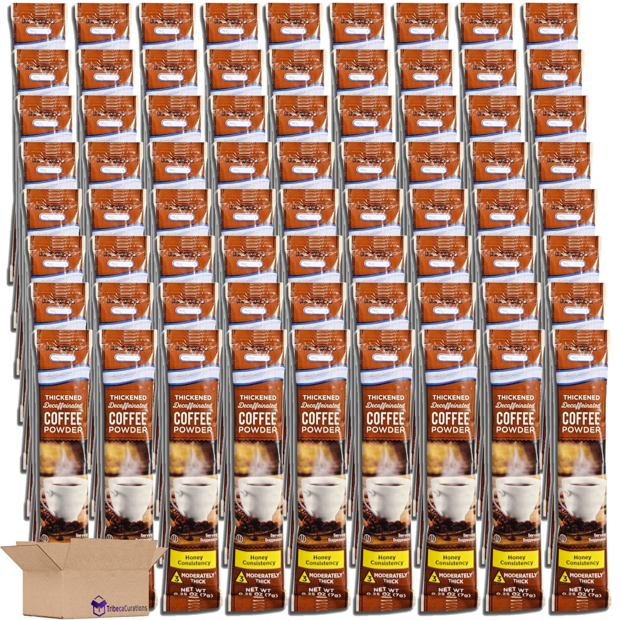 Thickened Decaffeinated Coffee Powder | Honey Consistency (#3 Moderately Thick) | .25 Ounce Stick | Pack of 72