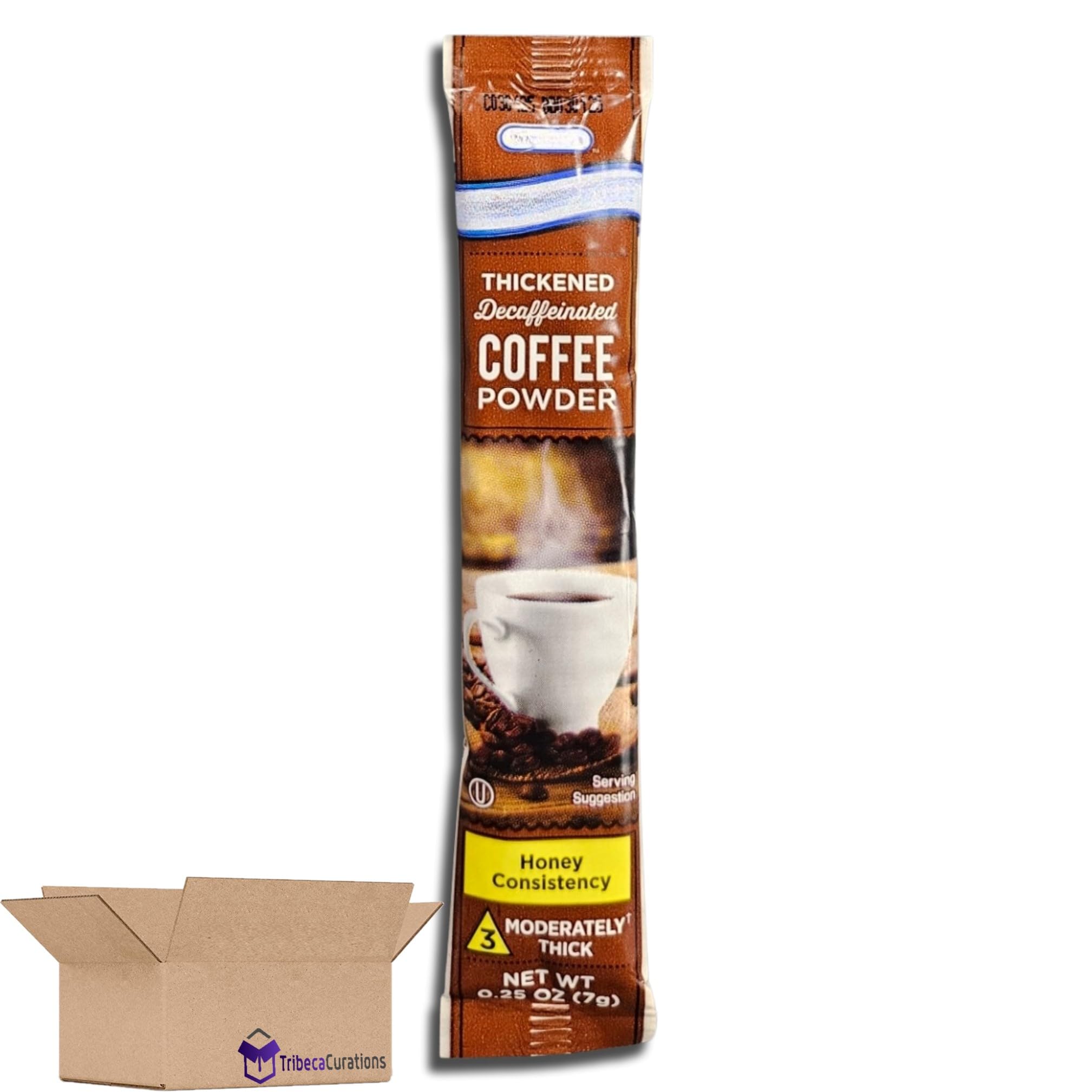 Thickened Decaffeinated Coffee Powder | Honey Consistency (#3 Moderately Thick) | .25 Ounce Stick | Pack of 72 3