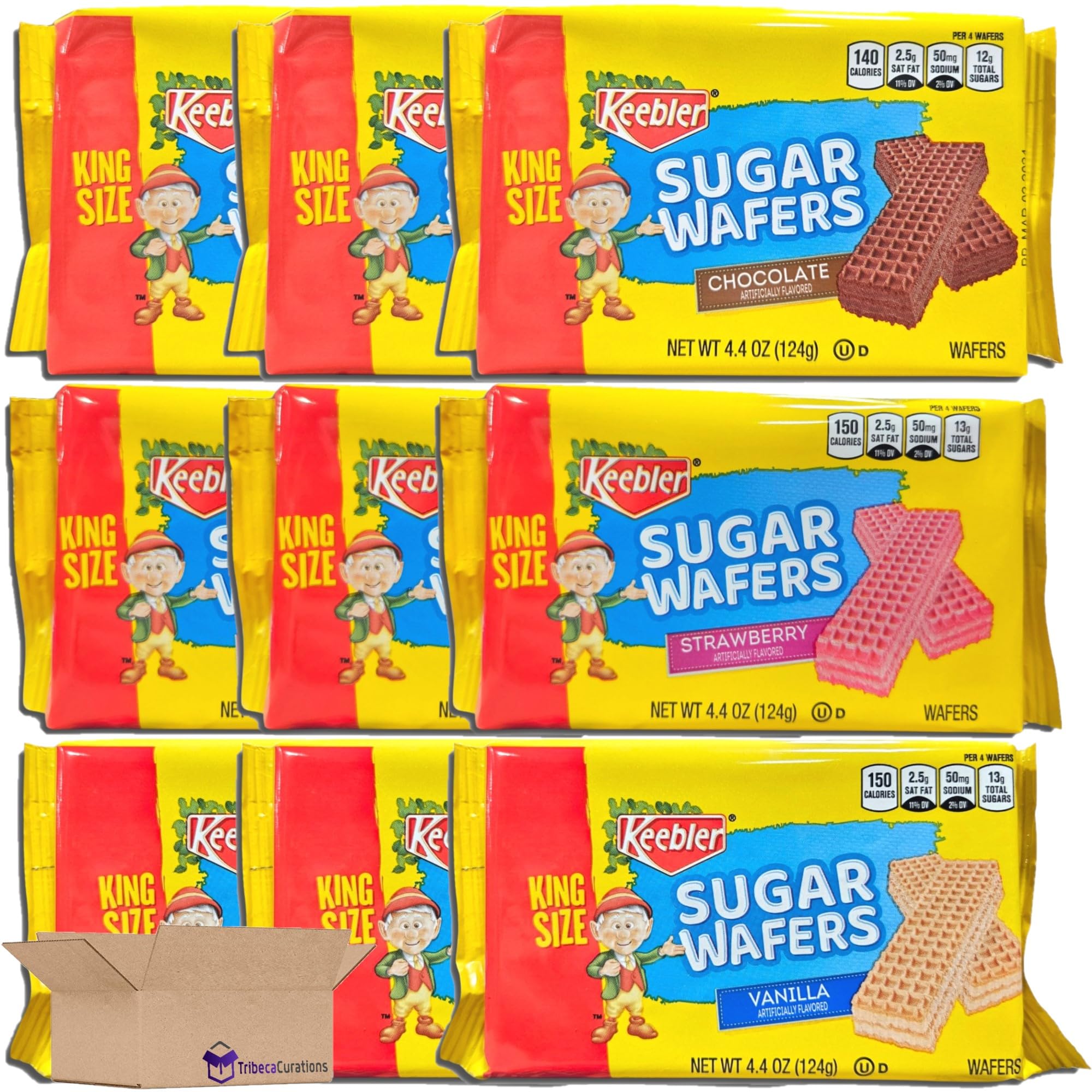 King Size Sugar Wafer Variety Pack | Chocolate, Strawberry, & Vanilla | 4.4 Ounce | Pack of 9 2