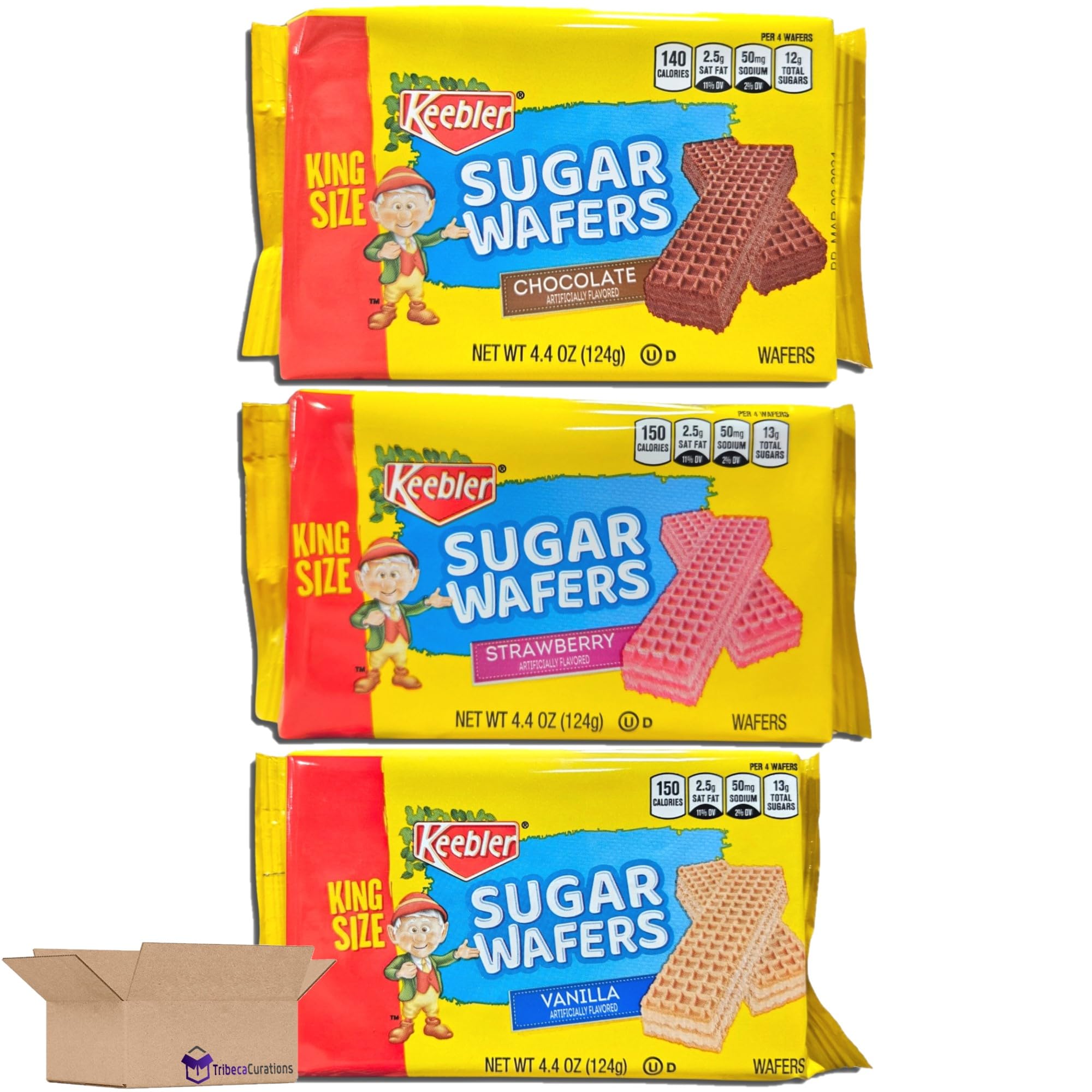 King Size Sugar Wafer Variety Pack | Chocolate, Strawberry, & Vanilla | 4.4 Ounce | Pack of 9 3