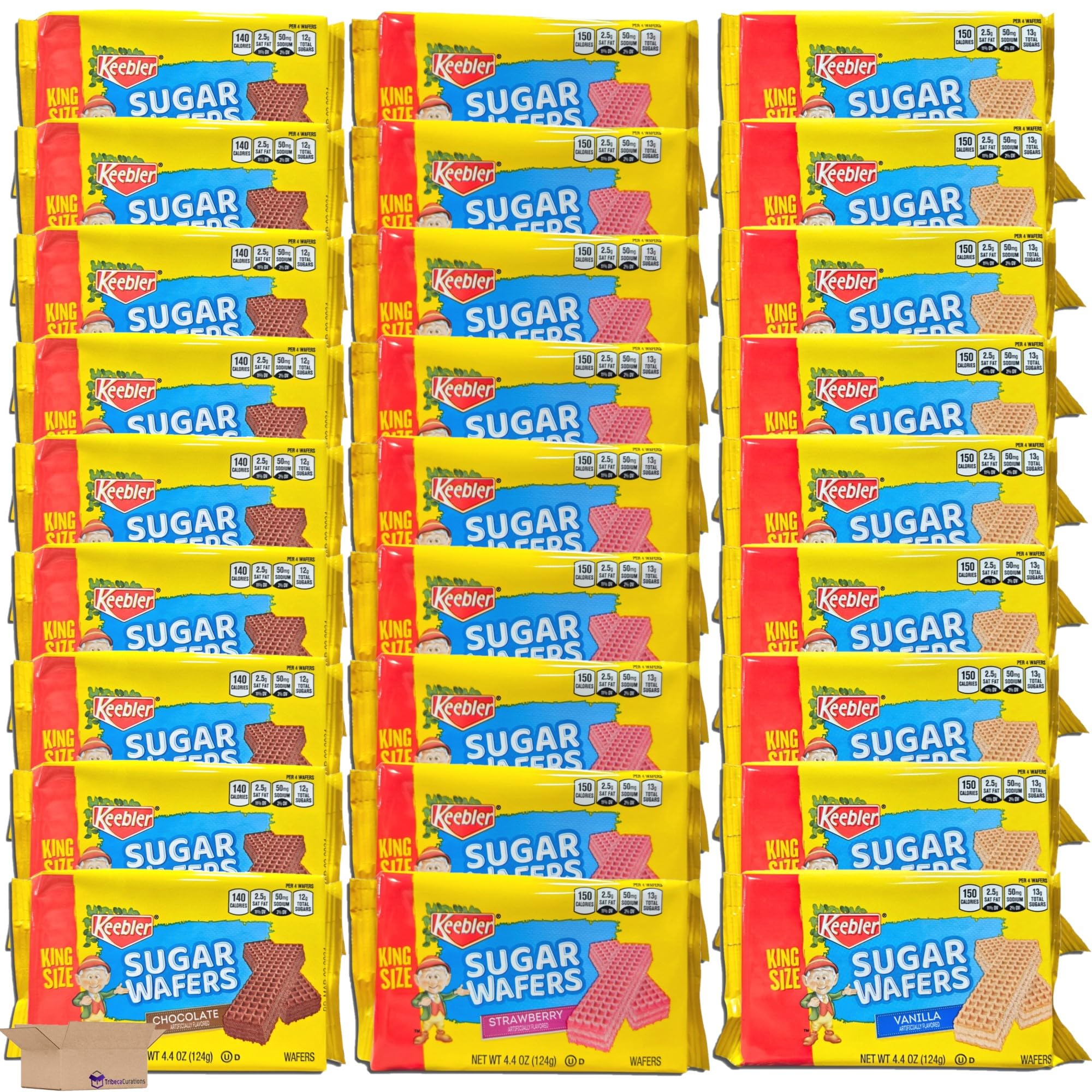 King Size Sugar Wafer Variety Pack | Chocolate, Strawberry, & Vanilla | 4.4 Ounce | Pack of 27