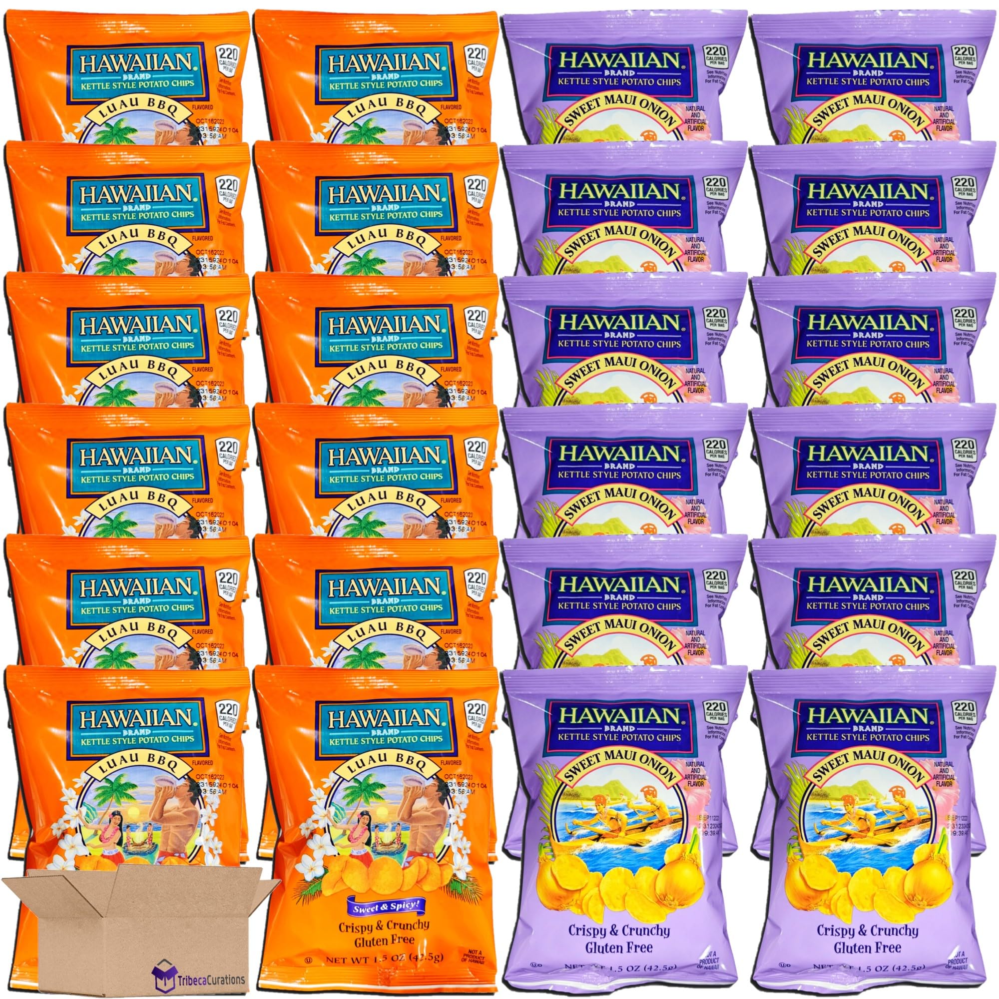 Hawaiian Kettle Style Potato Chips Combo Pack | Luau BBQ & Sweet Maui Onion   1.5 Ounce Bag | Pack of 24 2