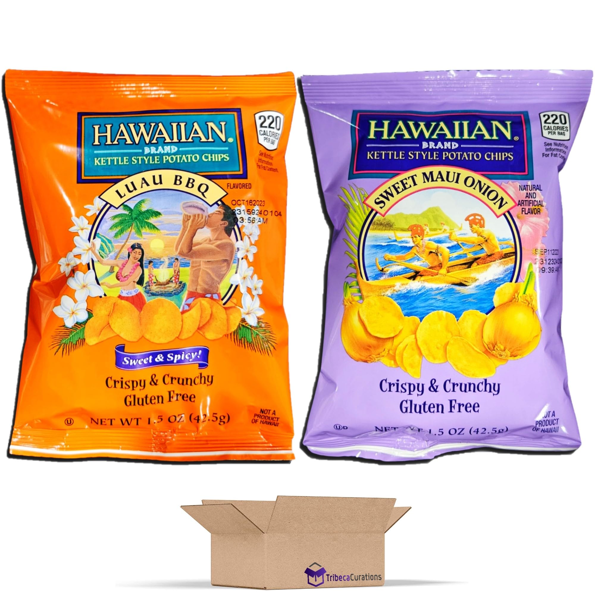 Hawaiian Kettle Style Potato Chips Combo Pack | Luau BBQ & Sweet Maui Onion   1.5 Ounce Bag | Pack of 24 3