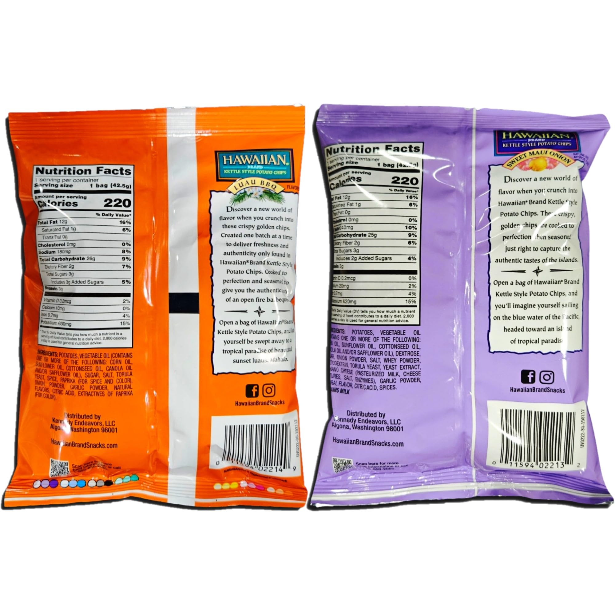 Hawaiian Kettle Style Potato Chips Combo Pack | Luau BBQ & Sweet Maui Onion   1.5 Ounce Bag | Pack of 24 4
