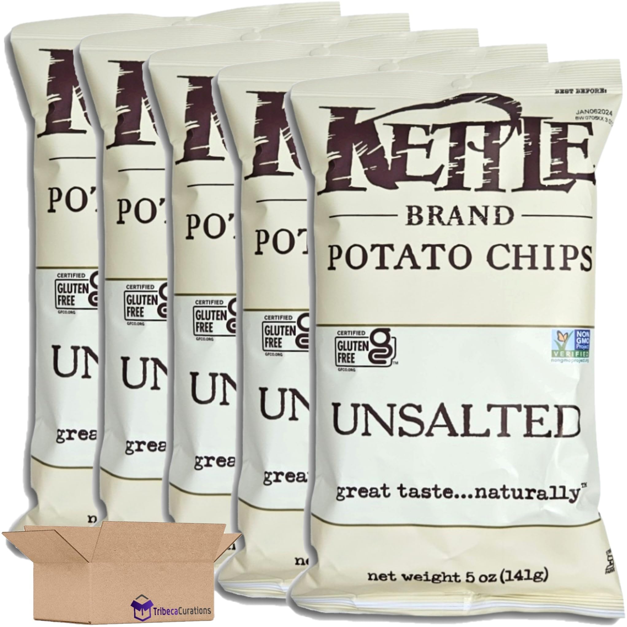 Kettle Brand Unsalted Potato Chips 5 Oz Bag | Pack of 5 2