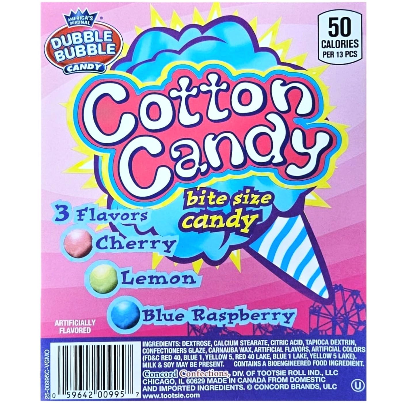 Nostalgic Cotton Candy Bite Size Candies Nuggets: Blue Raspberry, Cherry, & Lemon | 1 lb. 5