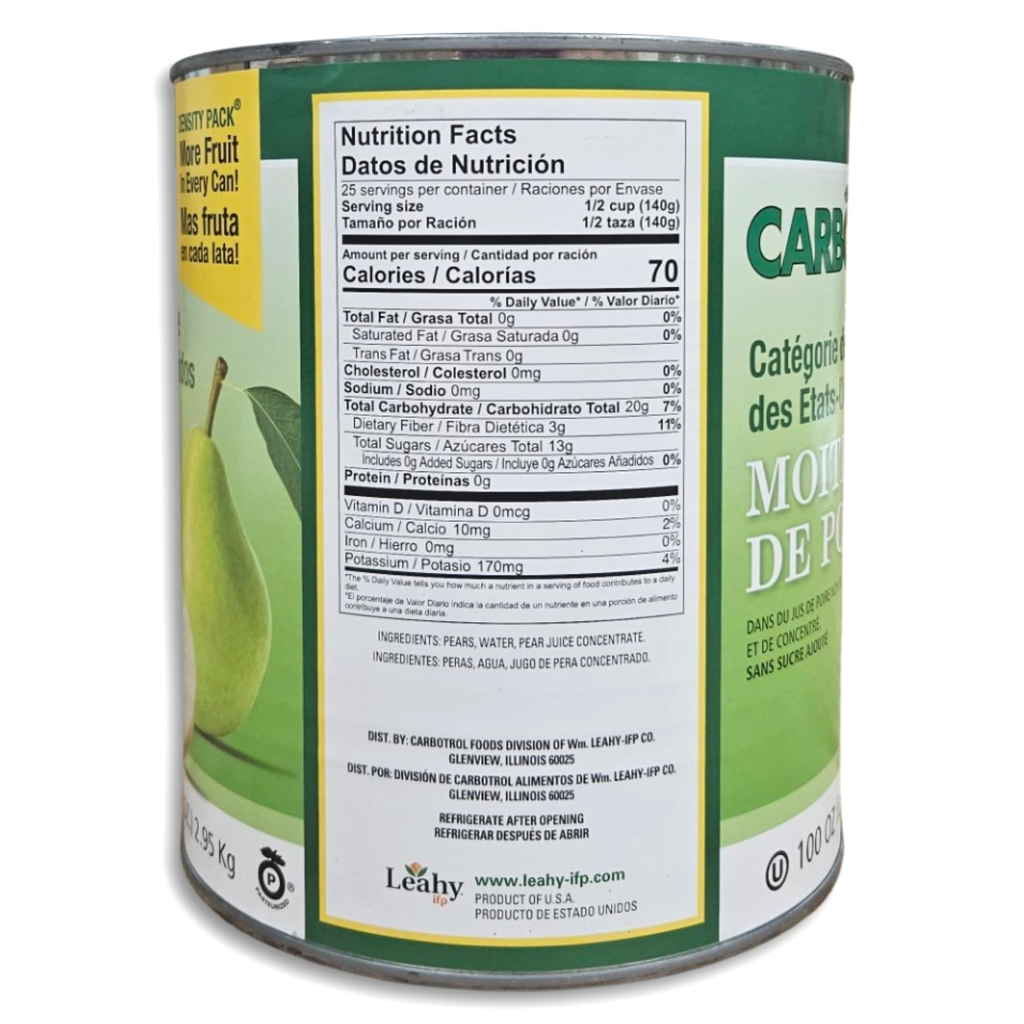 Carbotrol | U.S. Grade Choice Pear Halves in Juice Value Pack | 104 Ounce Density Pack Can | Case of 6 4