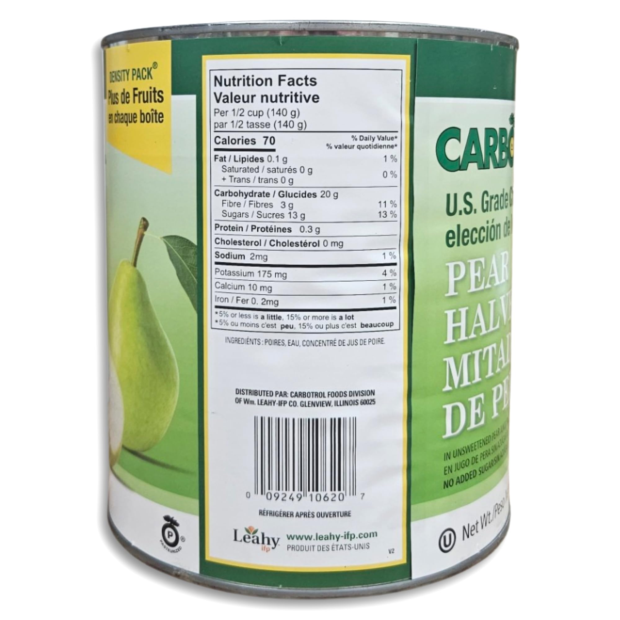 Carbotrol | U.S. Grade Choice Pear Halves in Juice Value Pack | 104 Ounce Density Pack Can | Case of 6 6