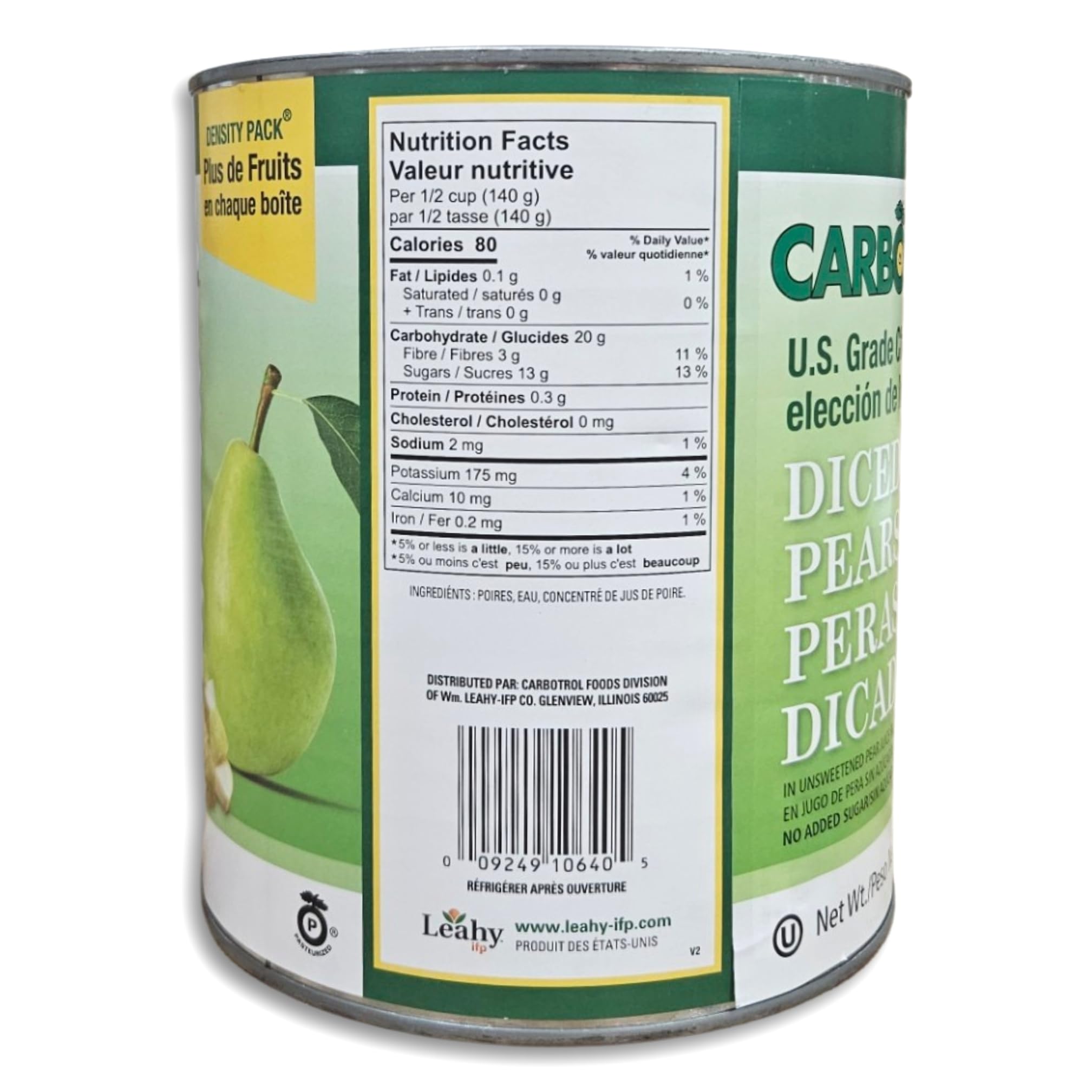 Carbotrol | U.S. Grade Choice Diced Bartlett Pears in Juice Value Pack | 105 Ounce Density Pack Can | Case of 6 6