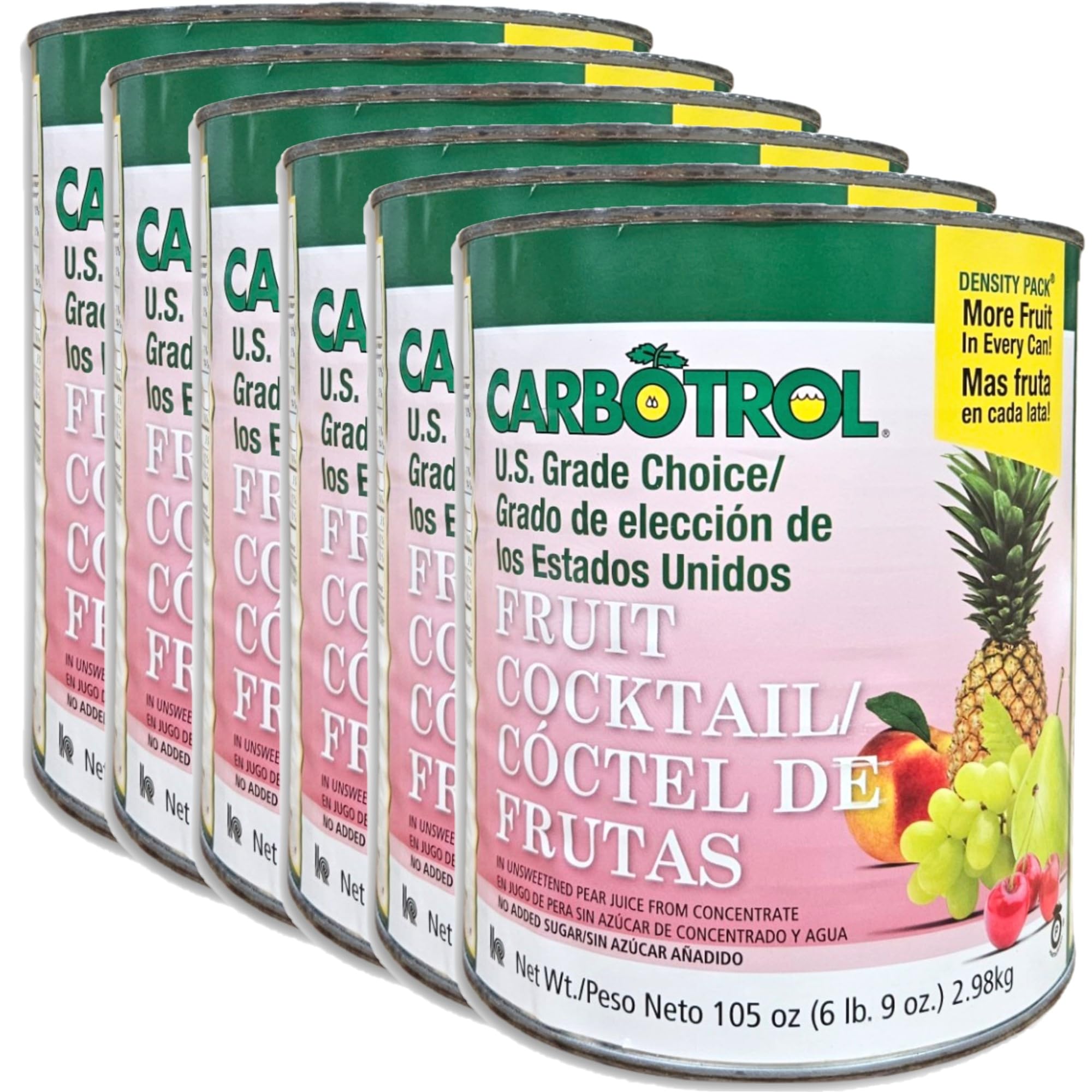 Carbotrol | U.S. Grade Choice Fruit Cocktail in Pear Juice Value Pack | 105 Ounce Density Pack Can | Case of 6