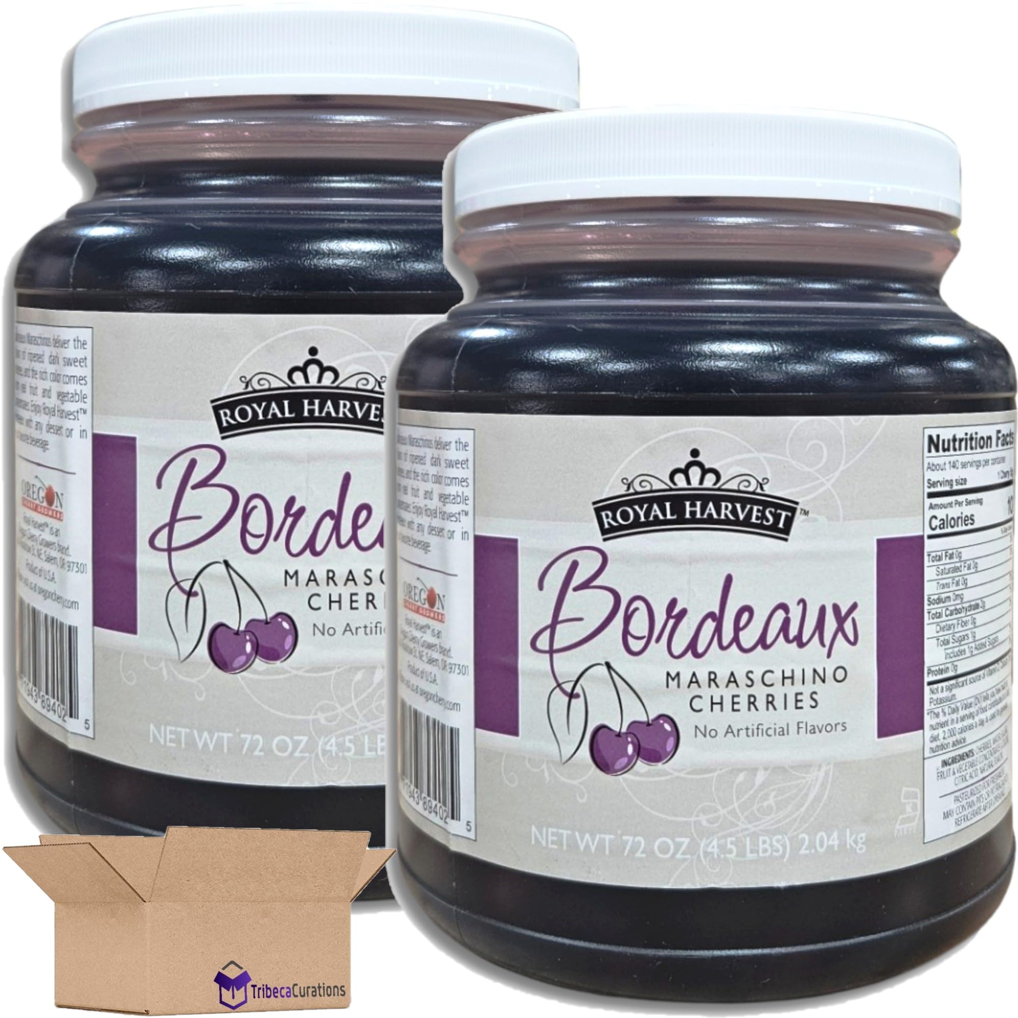 Royal Harvest Bordeaux Maraschino Cherries With Stems Value Pack   | 72 Ounce Jar | Pack of 2