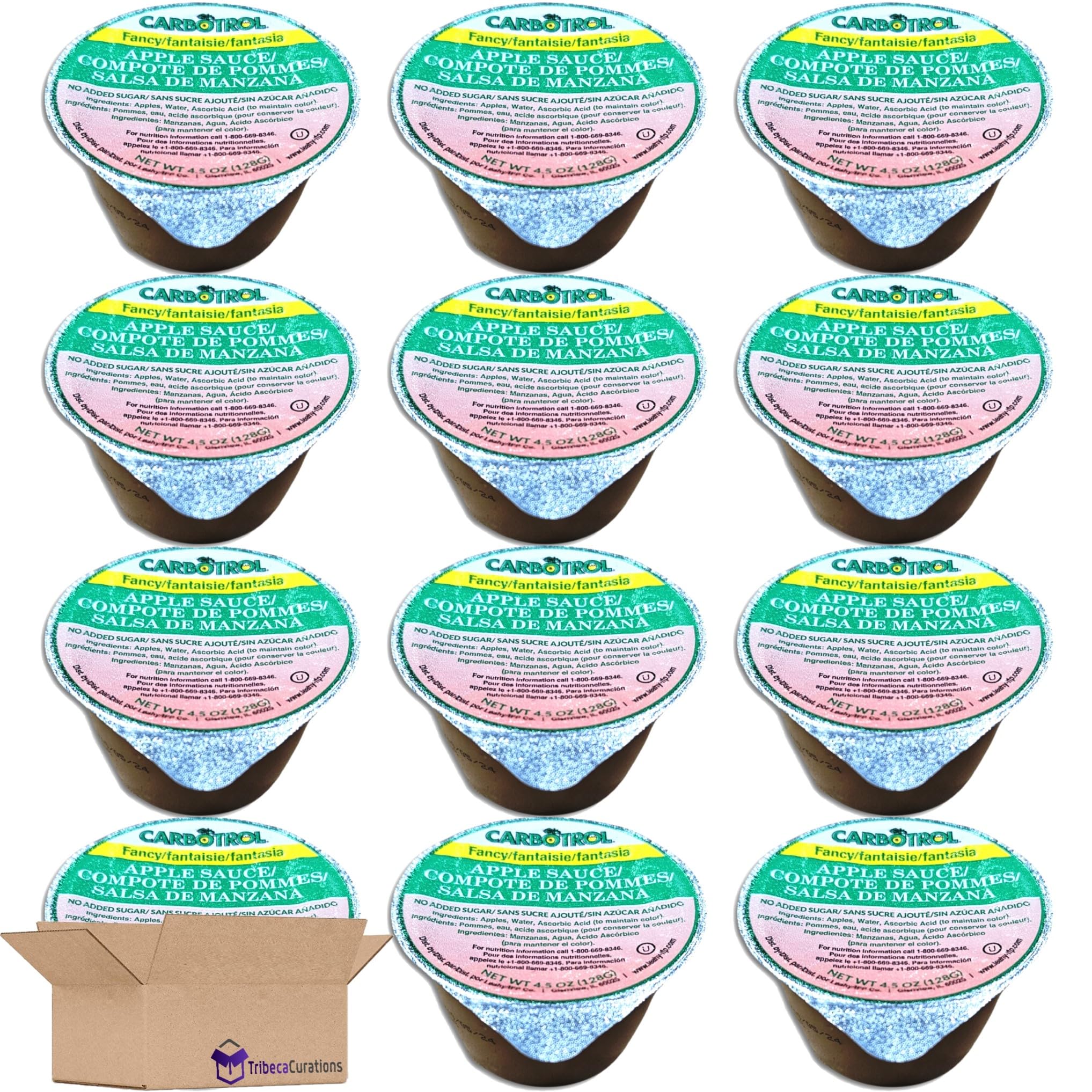 Carbotrol No Sugar Added Fancy Apple Sauce Value Pack | 4.5 Ounce Cup | Pack of 12
