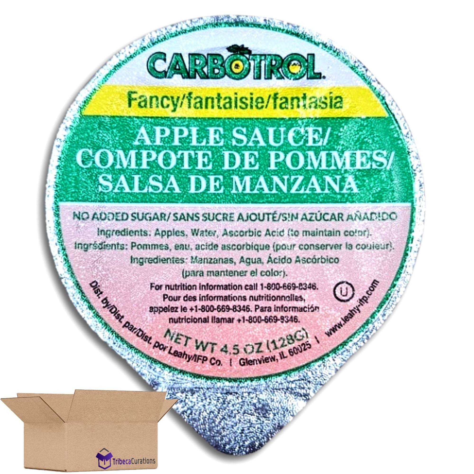 Carbotrol No Sugar Added Fancy Apple Sauce Value Pack | 4.5 Ounce Cup | Pack of 12 3