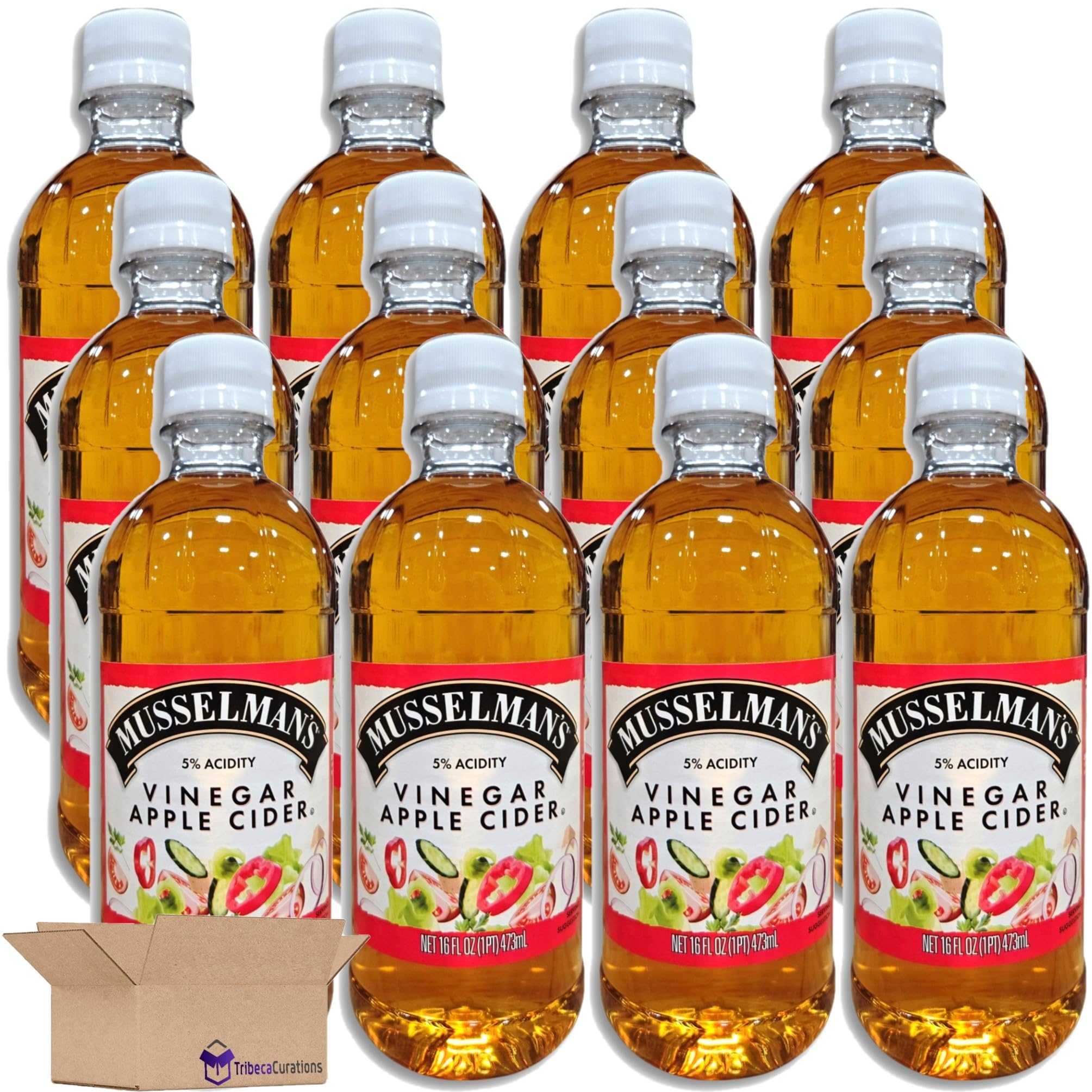Apple Cider Vinegar (5% Acidity) Value Pack   16 Fl Oz Bottle (1 Pint) | Pack of 12
