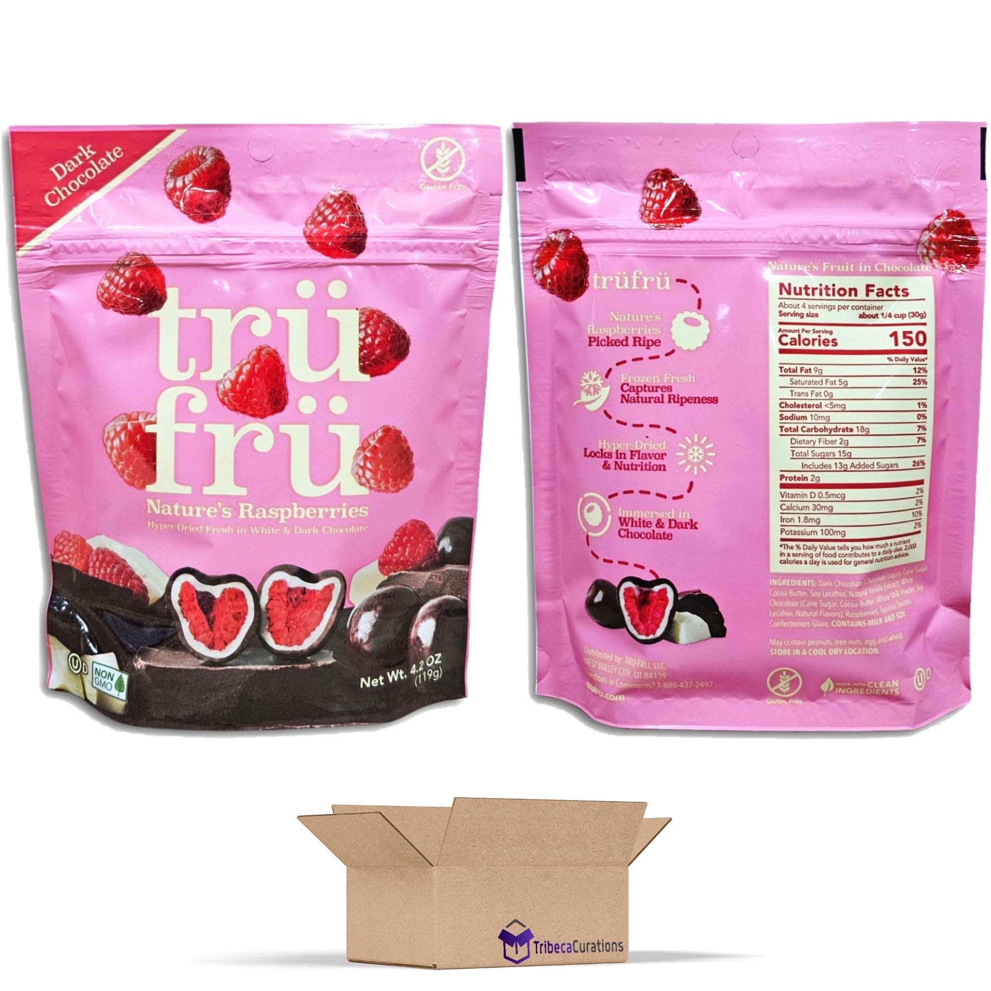 Tru Fru White & Dark Chocolate Covered Hyper-Dried Fresh Raspberries Value Pack   4.2 Ounce | Pack of 6 4