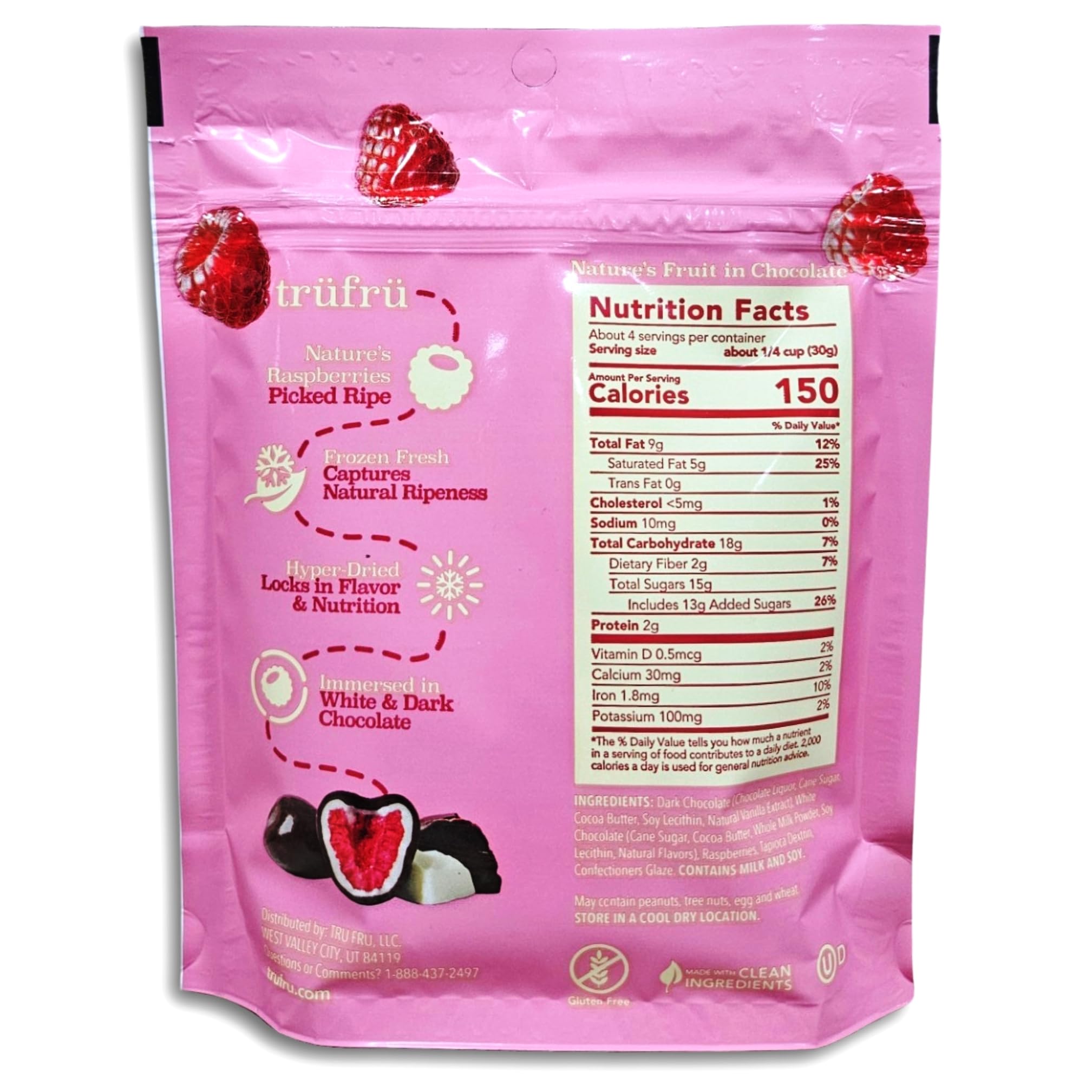 Tru Fru White & Dark Chocolate Covered Hyper-Dried Fresh Raspberries Value Pack   4.2 Ounce | Pack of 6 5