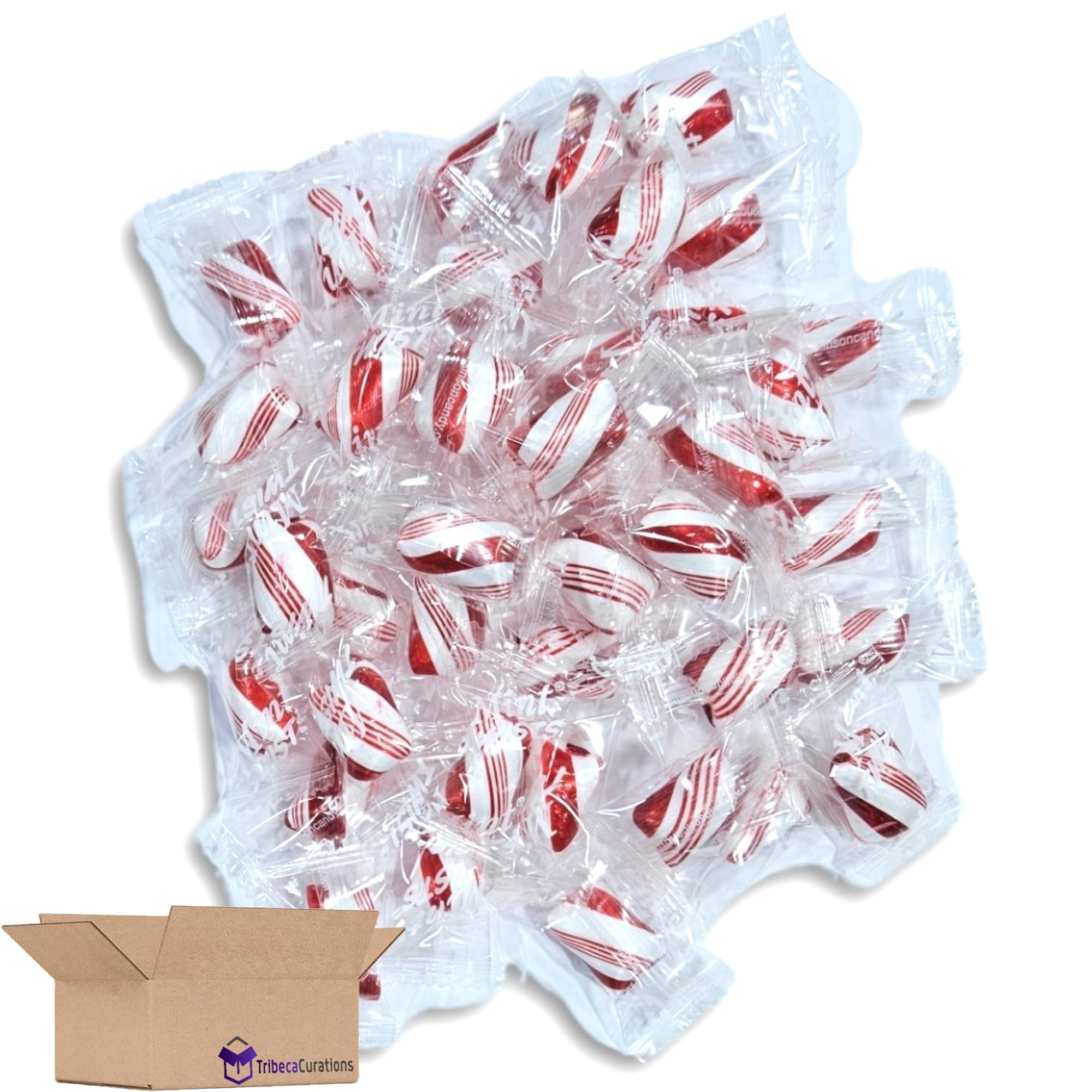 Red & White Cylinder Shaped Mint Candy Twists, 1 lb. 4