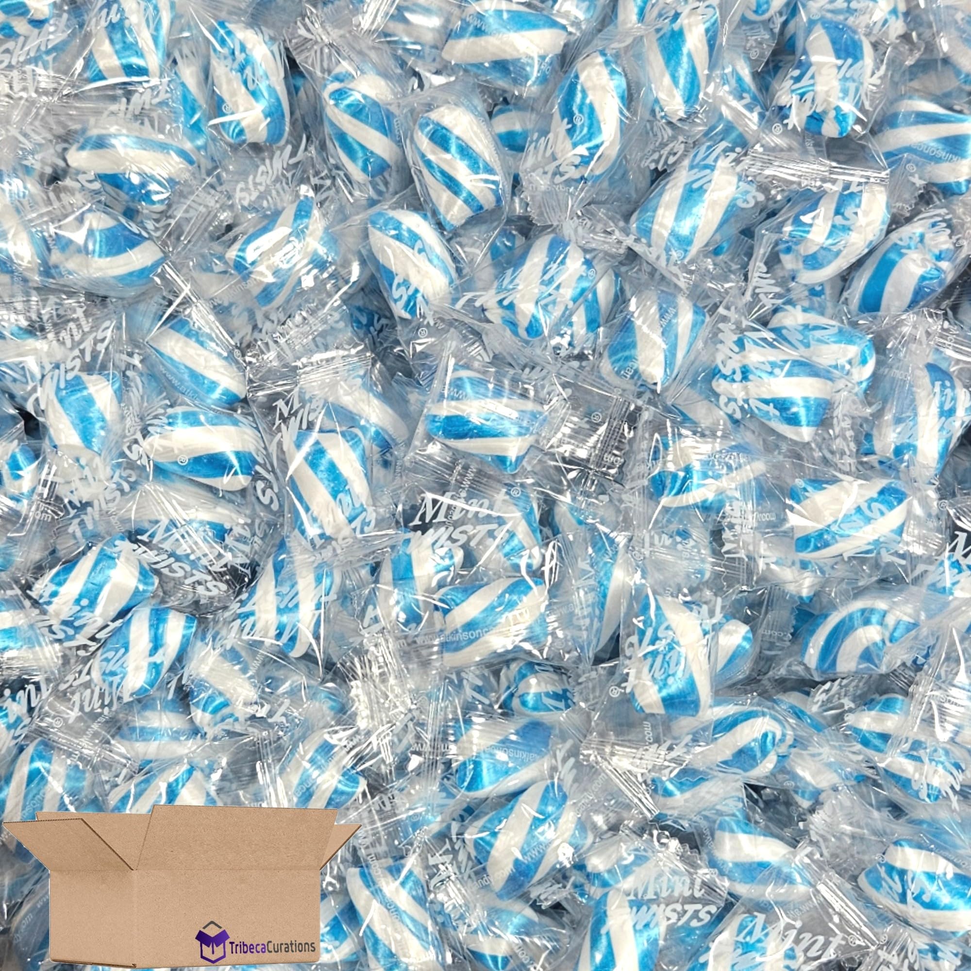 Light Blue & White Cylinder Shaped Mint Candy Twists, 5 Pound Bag 2