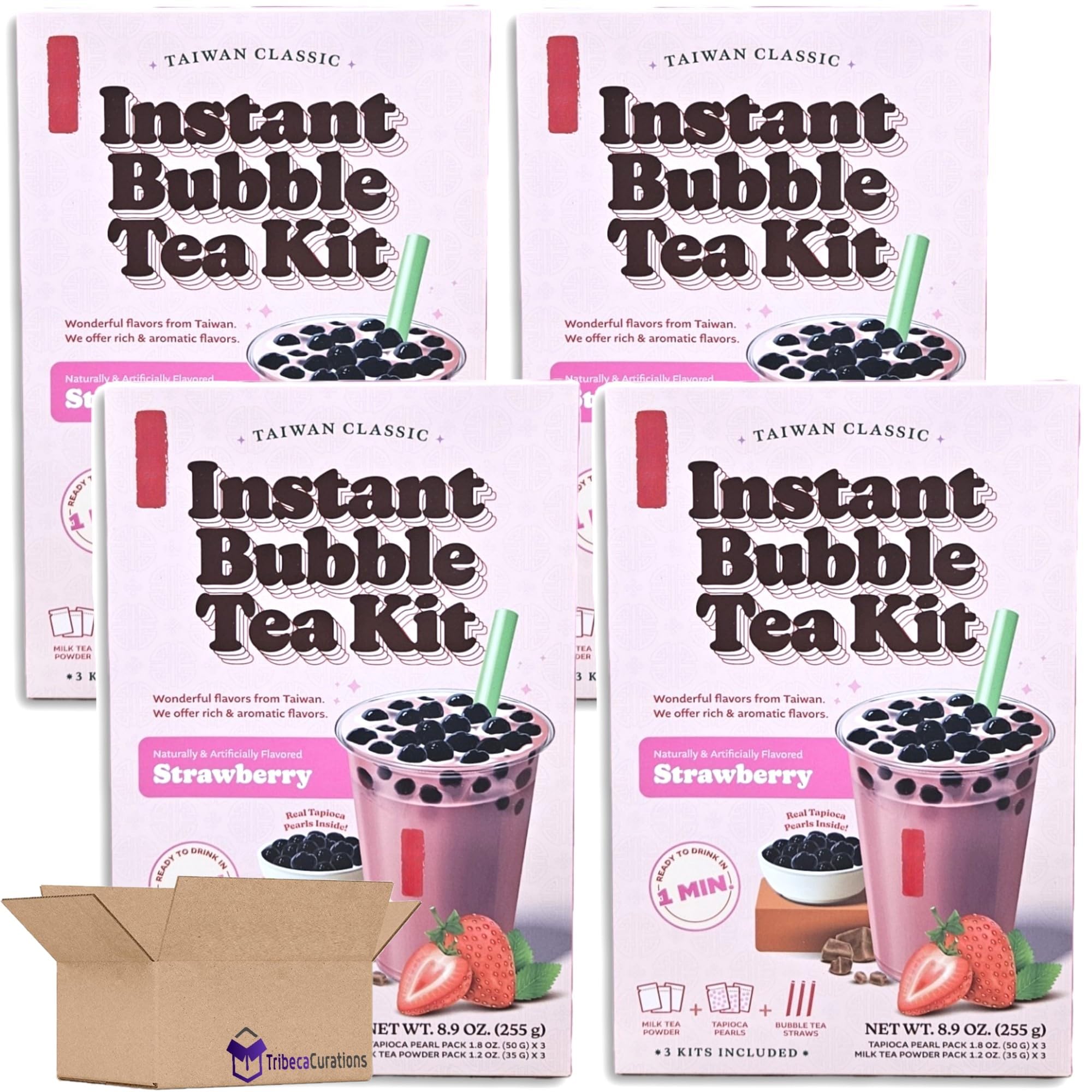Instant Bubble Tea Kit Value Pack   Strawberry | Pack of 4 (12 Total Kits)
