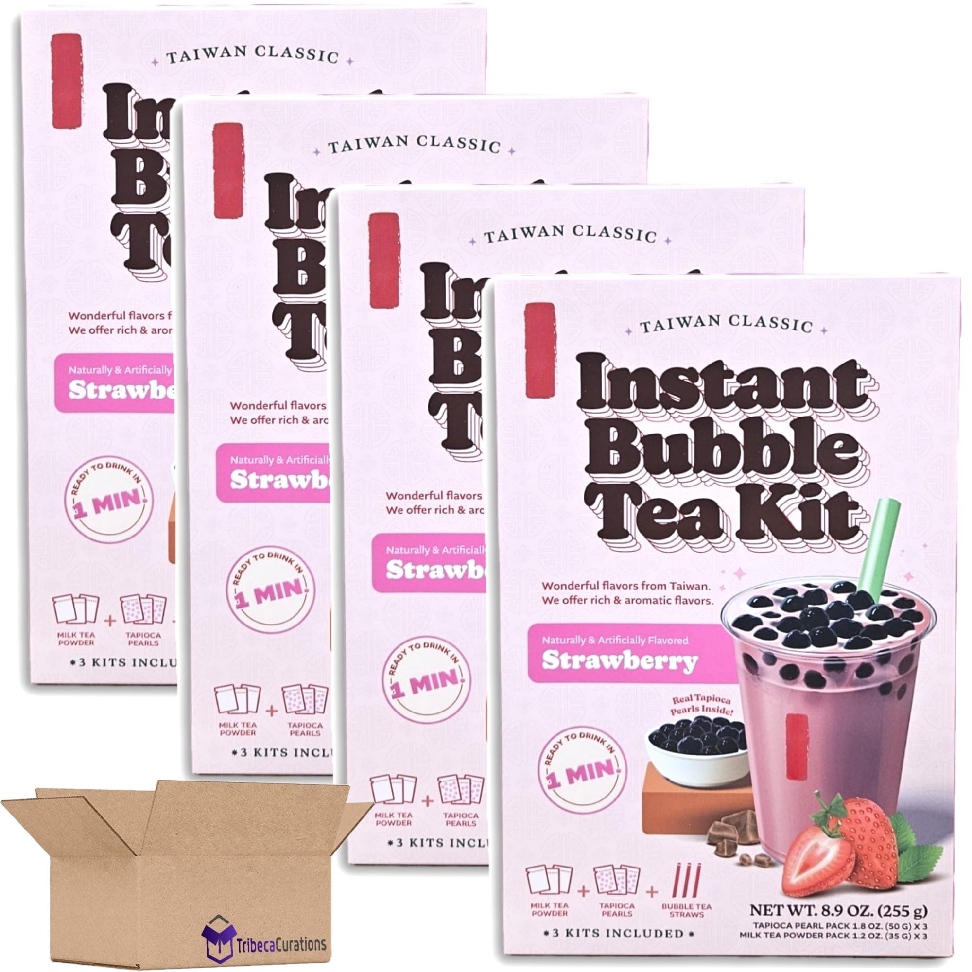 Instant Bubble Tea Kit Value Pack   Strawberry | Pack of 4 (12 Total Kits) 3