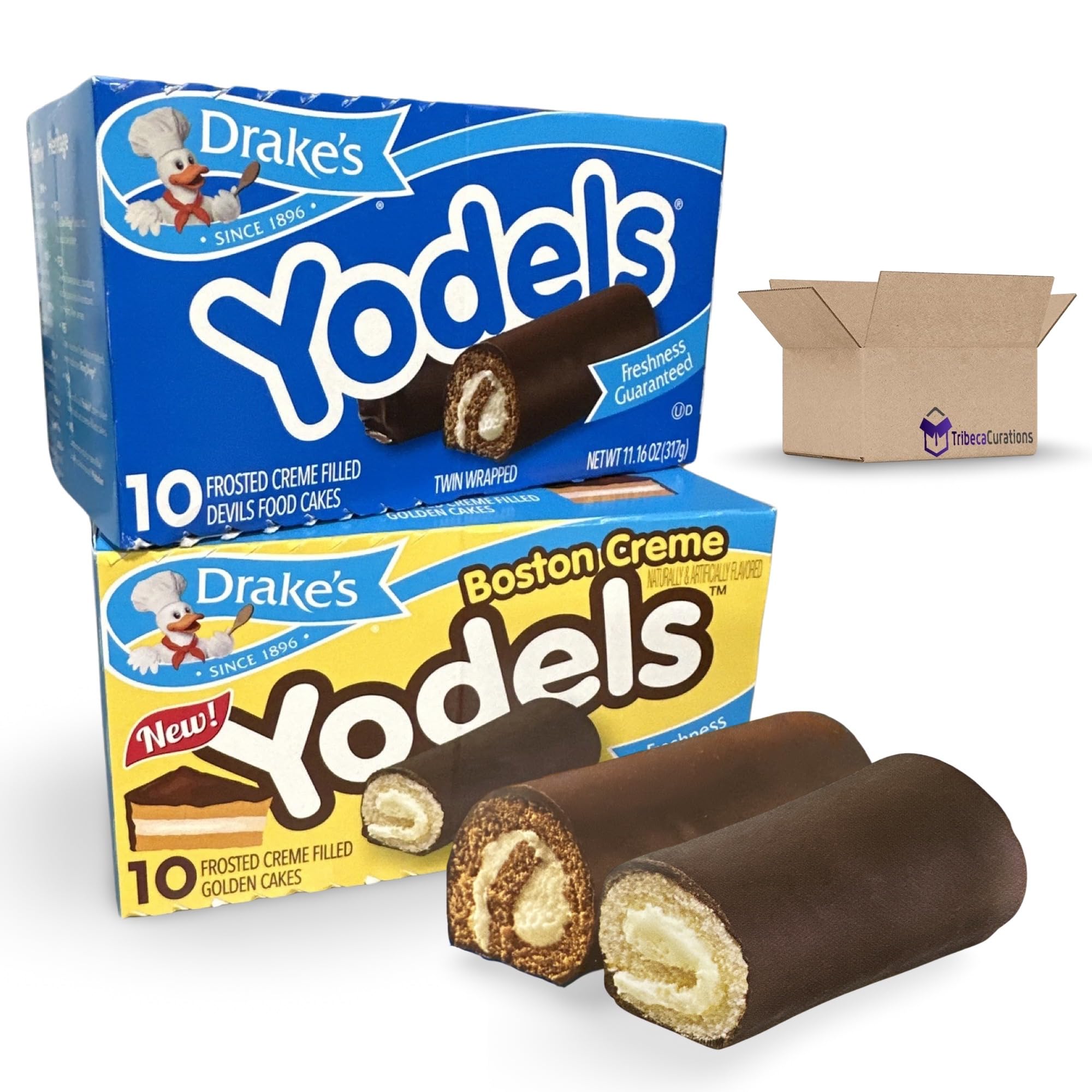 Drake's Yodels Snack Cakes Combo Pack | Boston Creme & Original Devils Food | Pack of 2 (20 Total Frosted Creme Filled Cakes) 5