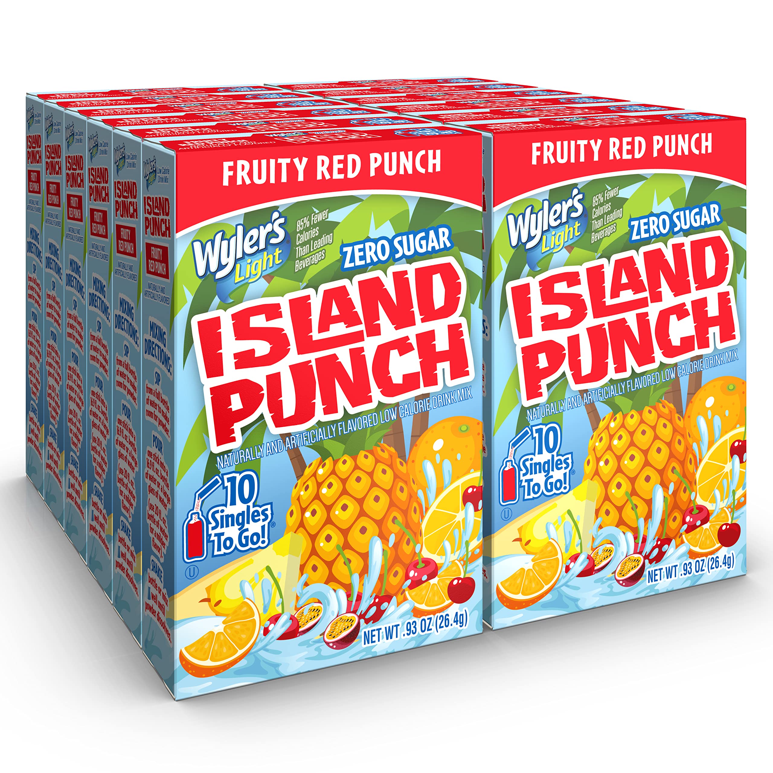 Wyler's Light Island Punch Singles To Go, Water Drink Mix, Frutity Red Punch, 10 Count, Pack Of 12 (120 Single Servings)