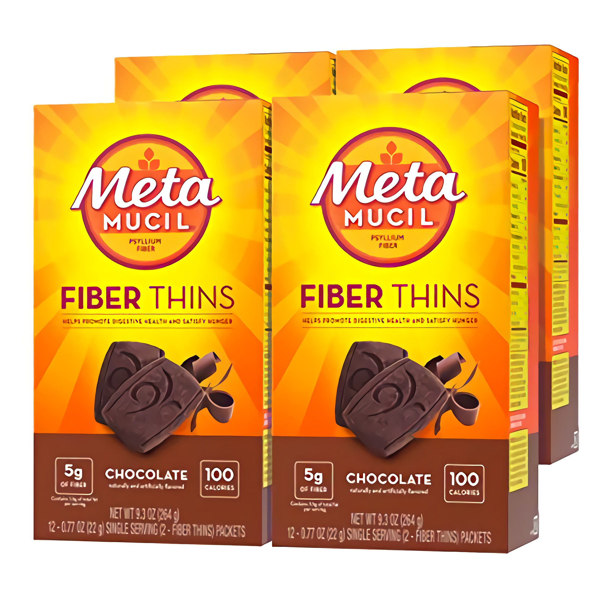 Metamucil Fiber Thins Wafers, Chocolate Flavored | 4 Boxes