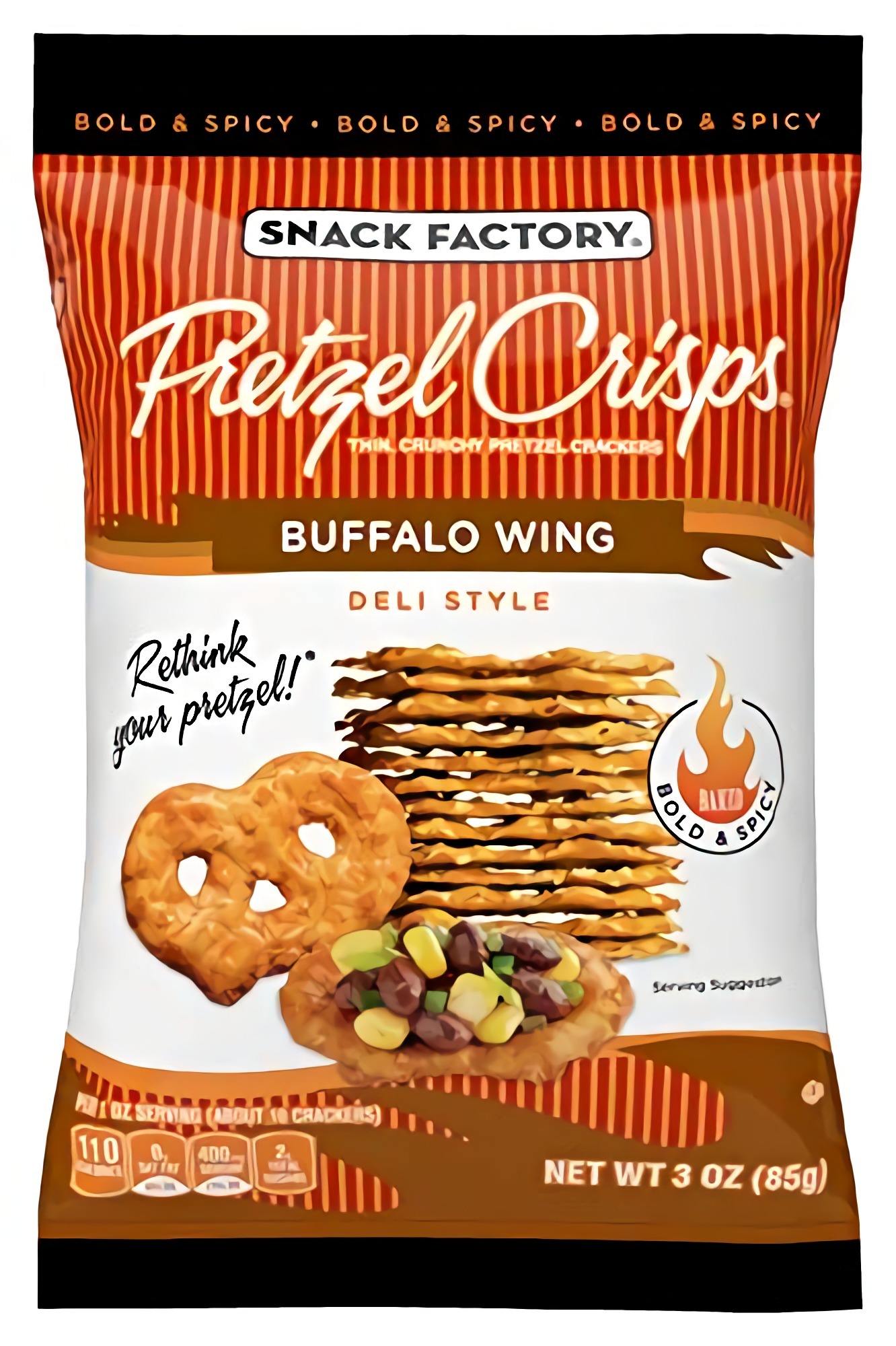 Snack Factory Pretzel Crisps Buffalo Wing On-the-Go Bag, 3 Ounce (Pack of 8)