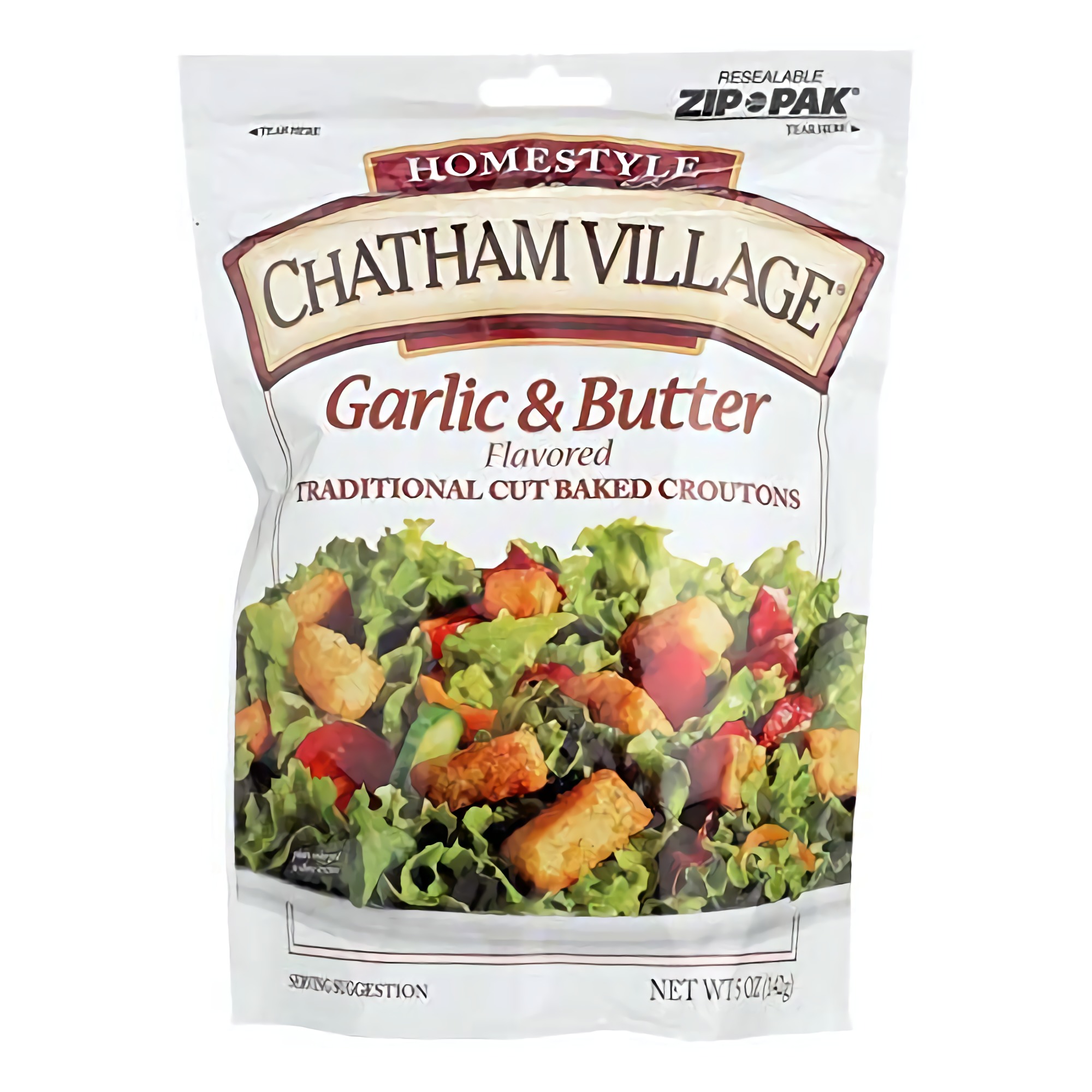 Chatham Village Traditional Cut Croutons - Garlic and Butter - Case of 12 - 5 oz. 2