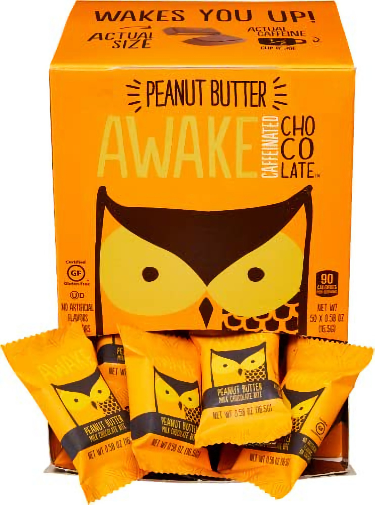 AWAKE Caffeinated Chocolate Bites, Peanut Butter Chocolate Energy Snack, 1 Bite Equals 1/2 Cup of Coffee, 50 Bites