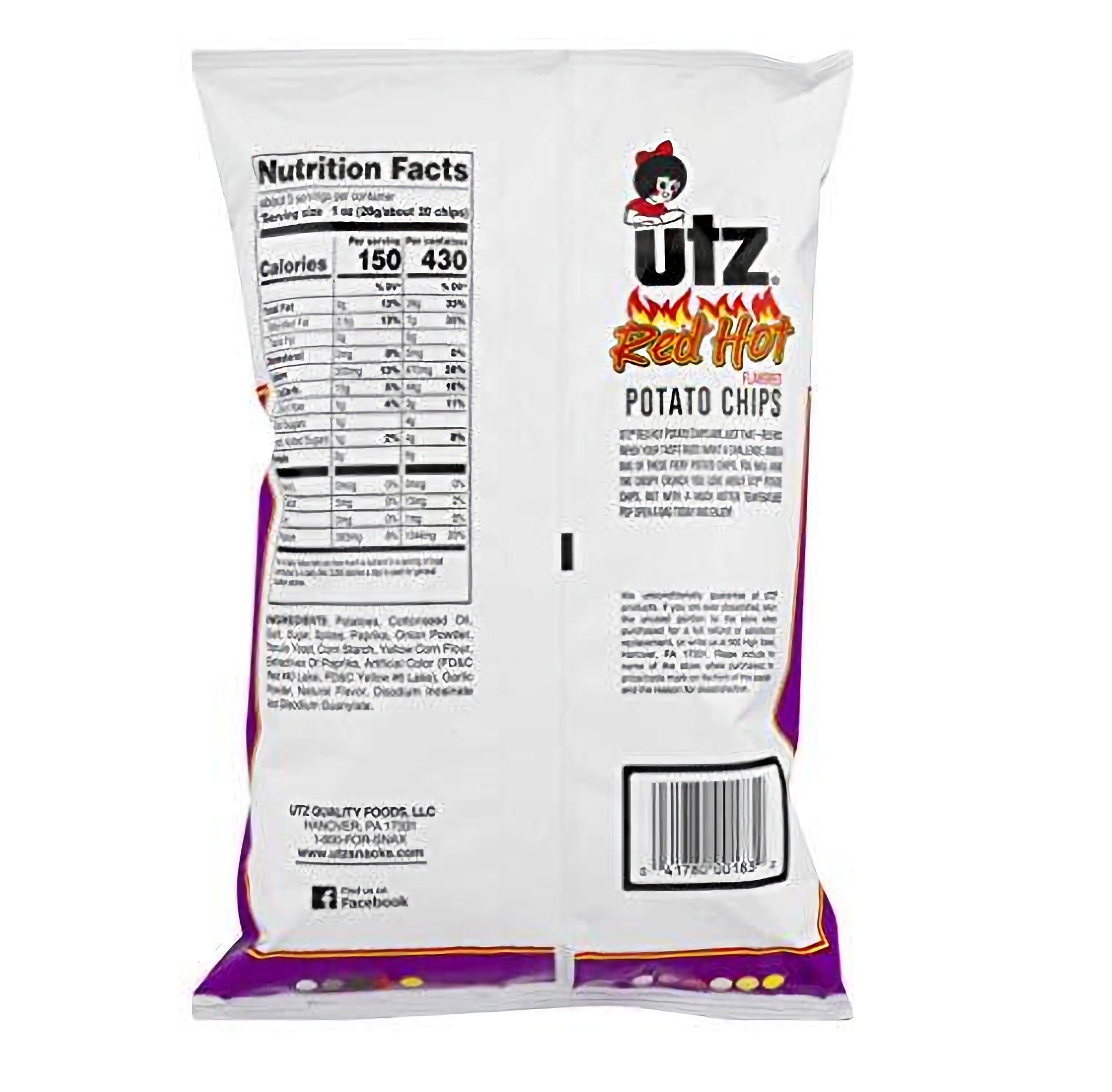 UTZ Red Hot Potato Chips 2.875 oz Bags - Pack of 7 3