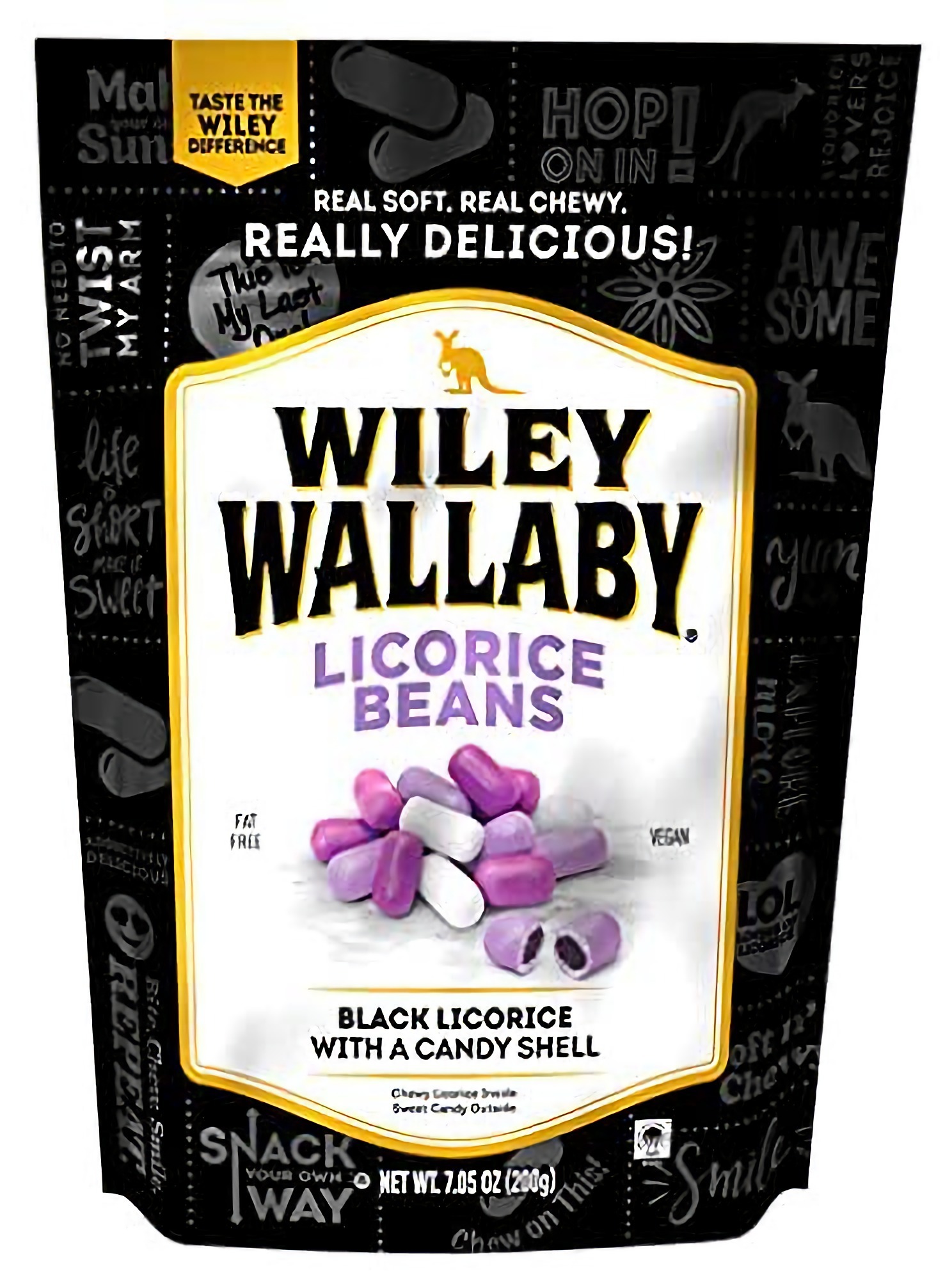 Wiley Wallaby Classic Black Licorice Beans, 7.05 Ounce Resealable Bags, 12 Count