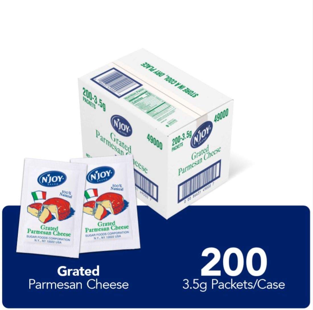N'Joy Grated Parmesan Cheese | 3.5g Packets, 200 Count | Single Serve Portion | Bulk Size