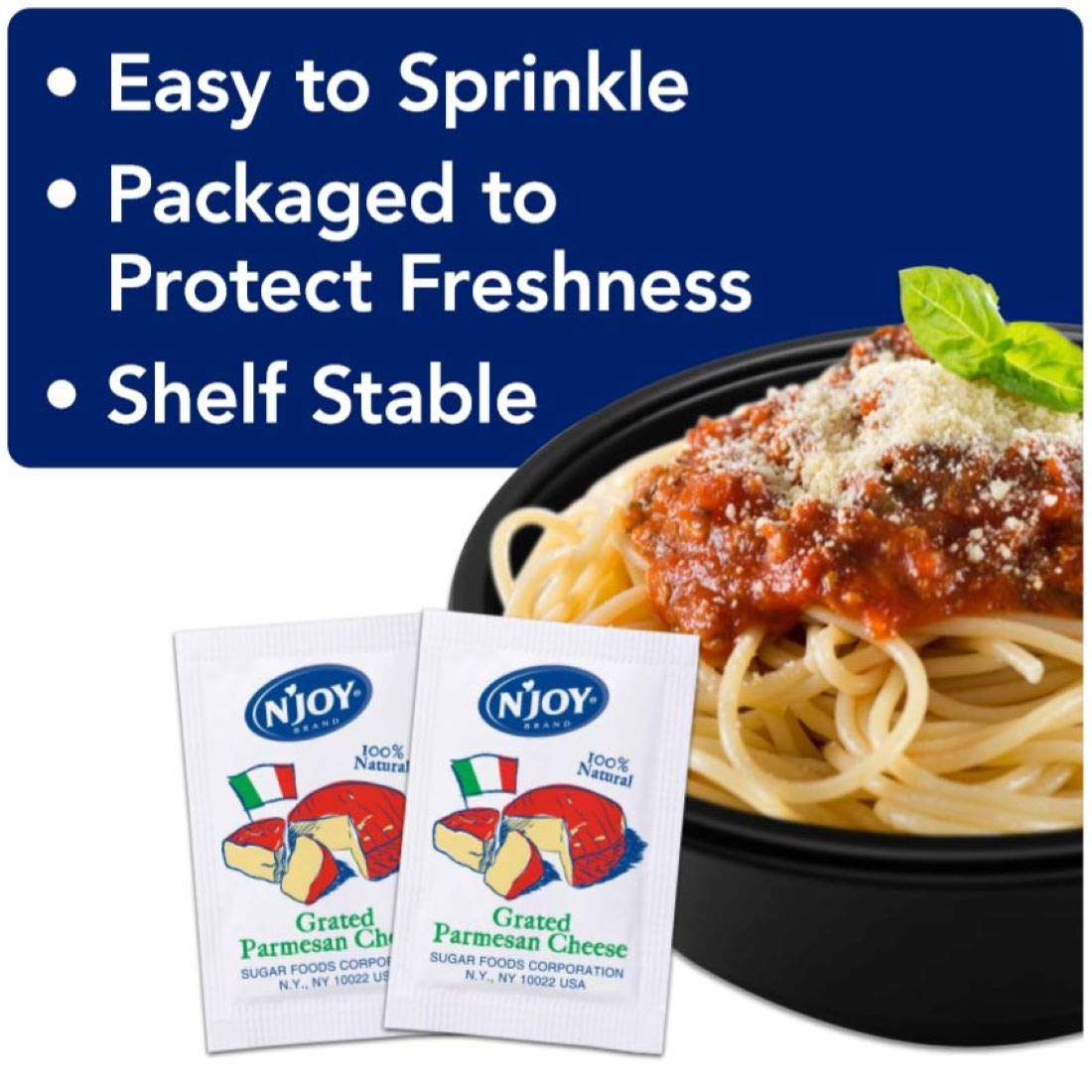N'Joy Grated Parmesan Cheese | 3.5g Packets, 200 Count | Single Serve Portion | Bulk Size 3
