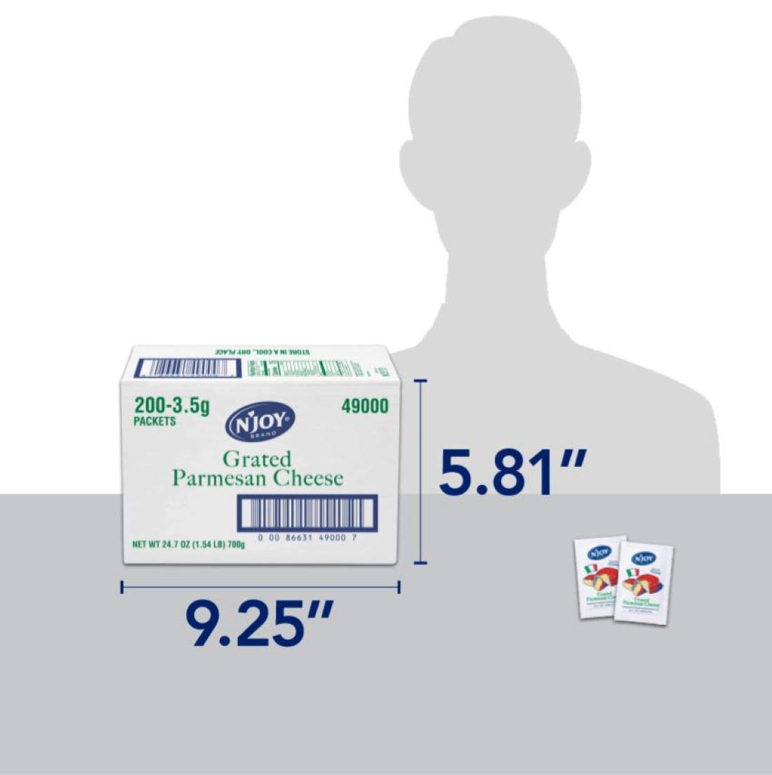 N'Joy Grated Parmesan Cheese | 3.5g Packets, 200 Count | Single Serve Portion | Bulk Size 6