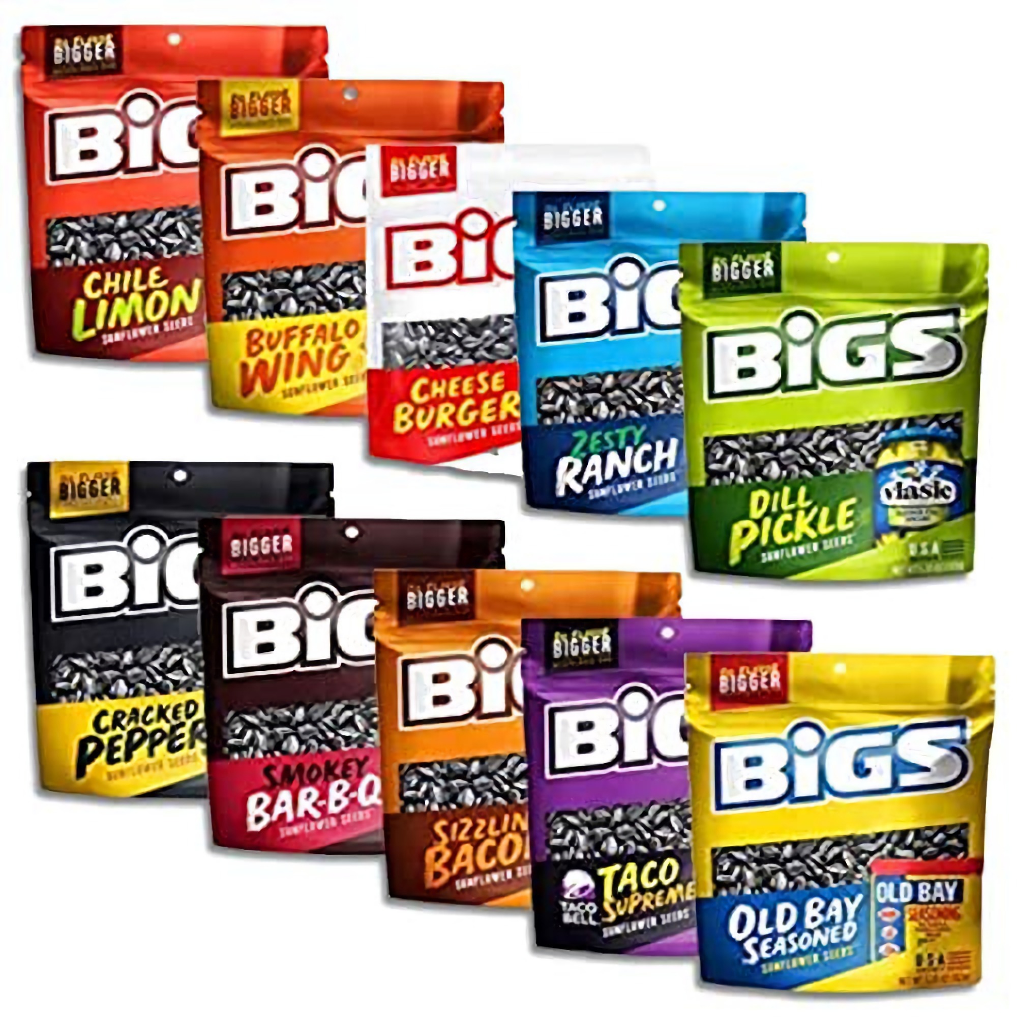 BIGS Sunflower Seeds 10 Flavor Variety Sampler Value Pack | May include Taco, Cheeseburger, Pickle, Old Bay, Pizza, Chili Lime, Bacon, BBQ, Ranch, Black Pepper 2