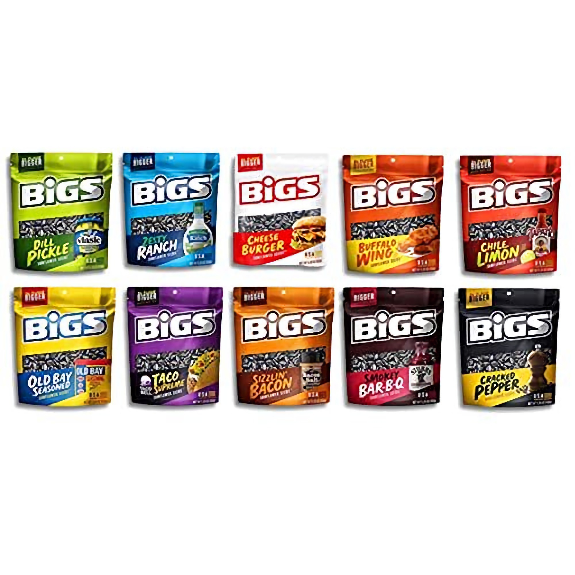 BIGS Sunflower Seeds 10 Flavor Variety Sampler Value Pack | May include Taco, Cheeseburger, Pickle, Old Bay, Pizza, Chili Lime, Bacon, BBQ, Ranch, Black Pepper 3