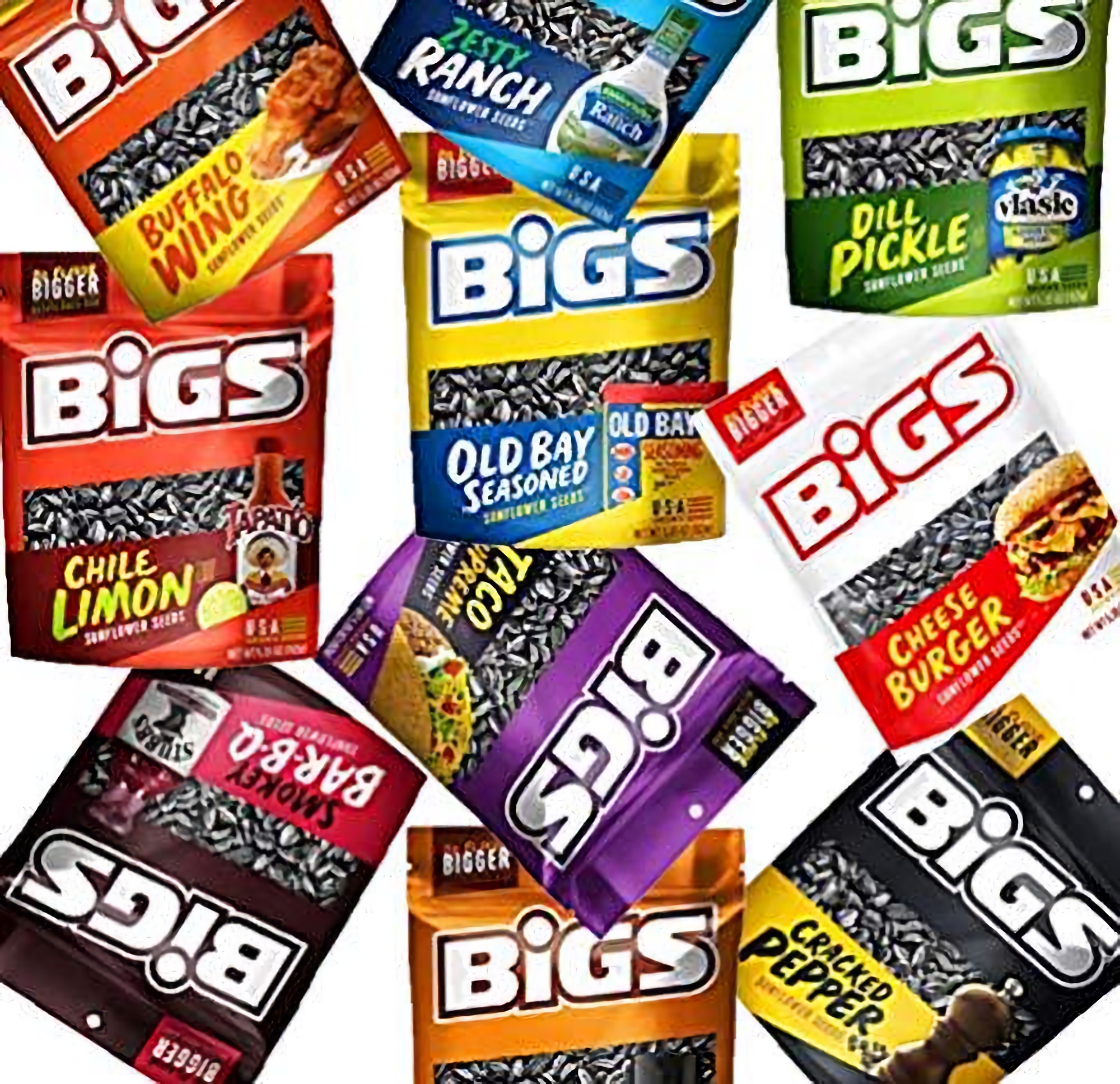 BIGS Sunflower Seeds 10 Flavor Variety Sampler Value Pack | May include Taco, Cheeseburger, Pickle, Old Bay, Pizza, Chili Lime, Bacon, BBQ, Ranch, Black Pepper 4