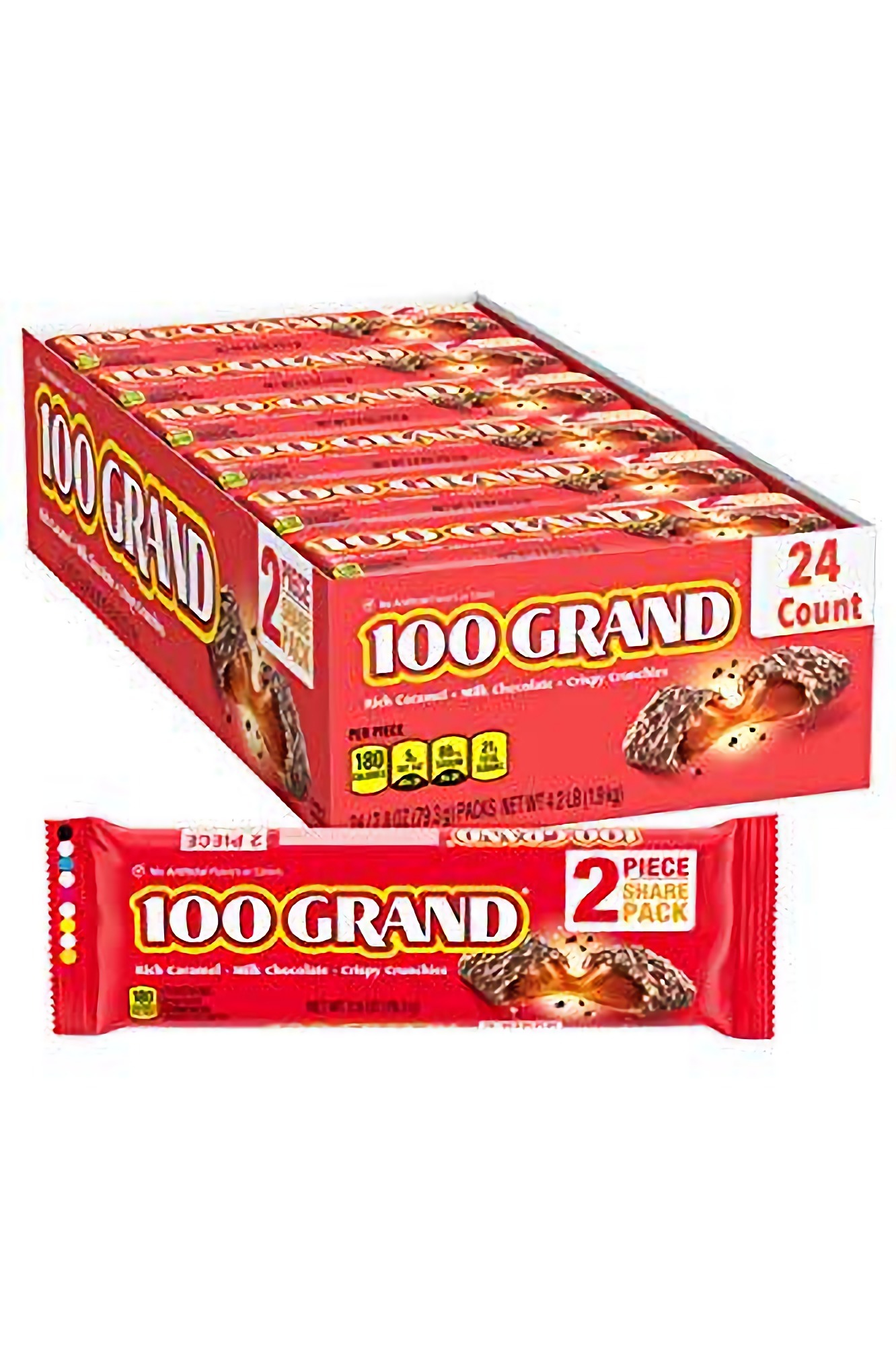 100 Grand Milk Chocolate Share Packs, 2.25 oz, Pack of 24