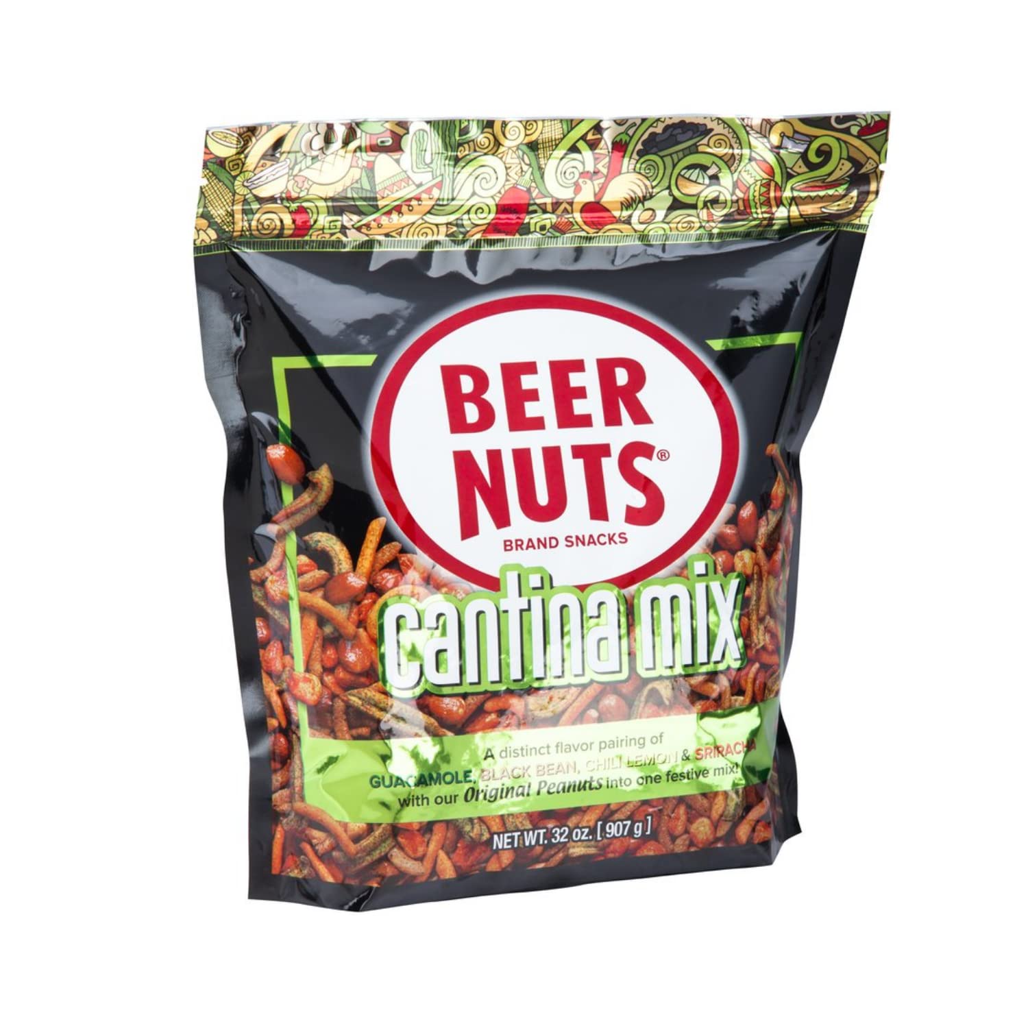 BEER NUTS Cantina Mix - 32 oz. Resealable Bag, Original Peanuts, Chili Lemon Roasted Corn, Black Bean Sticks, Guacamole 2