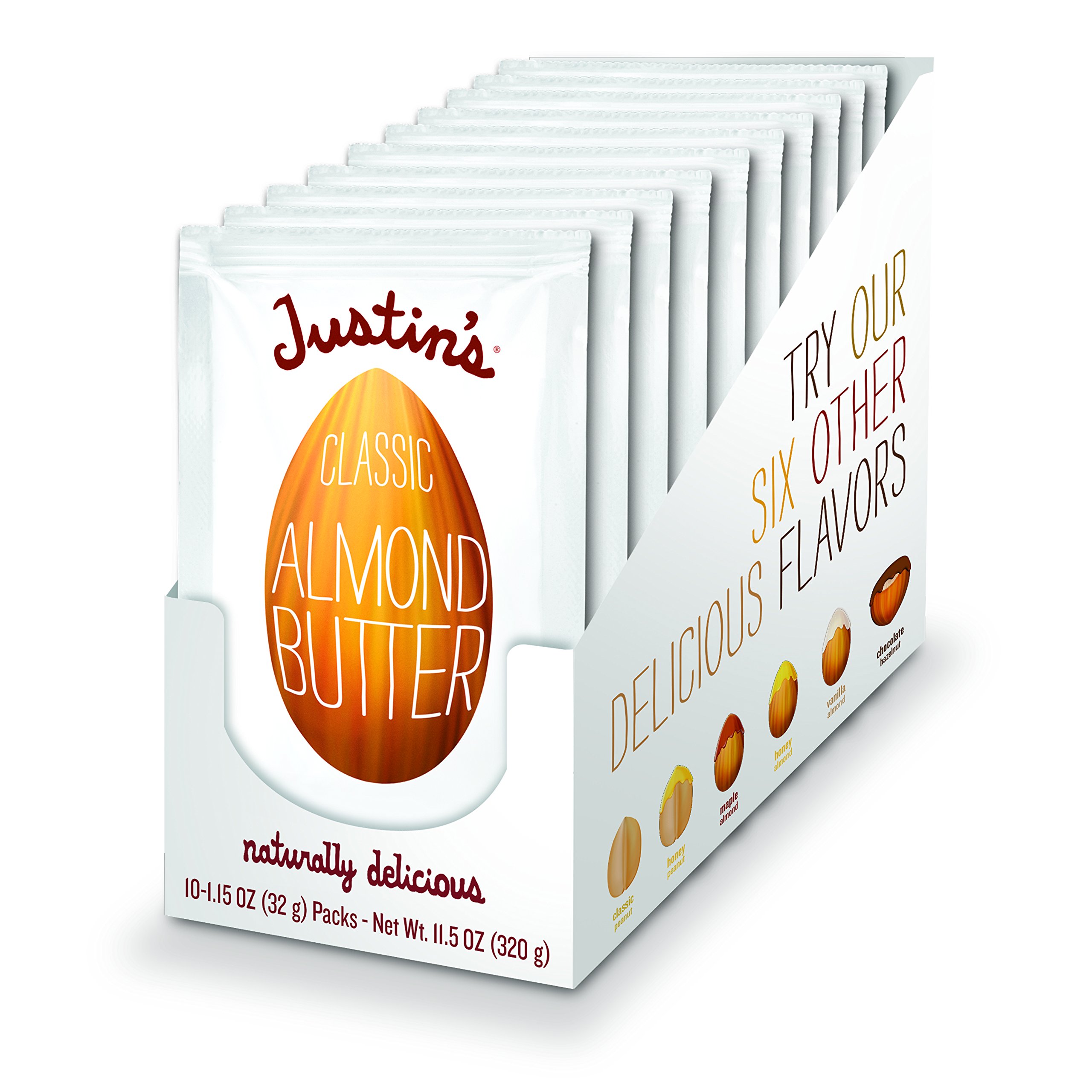 Classic Almond Butter Squeeze Packs by Justin's, Only Two Ingredients, Gluten-free, Non-GMO, Vegan, Sustainably Sourced,