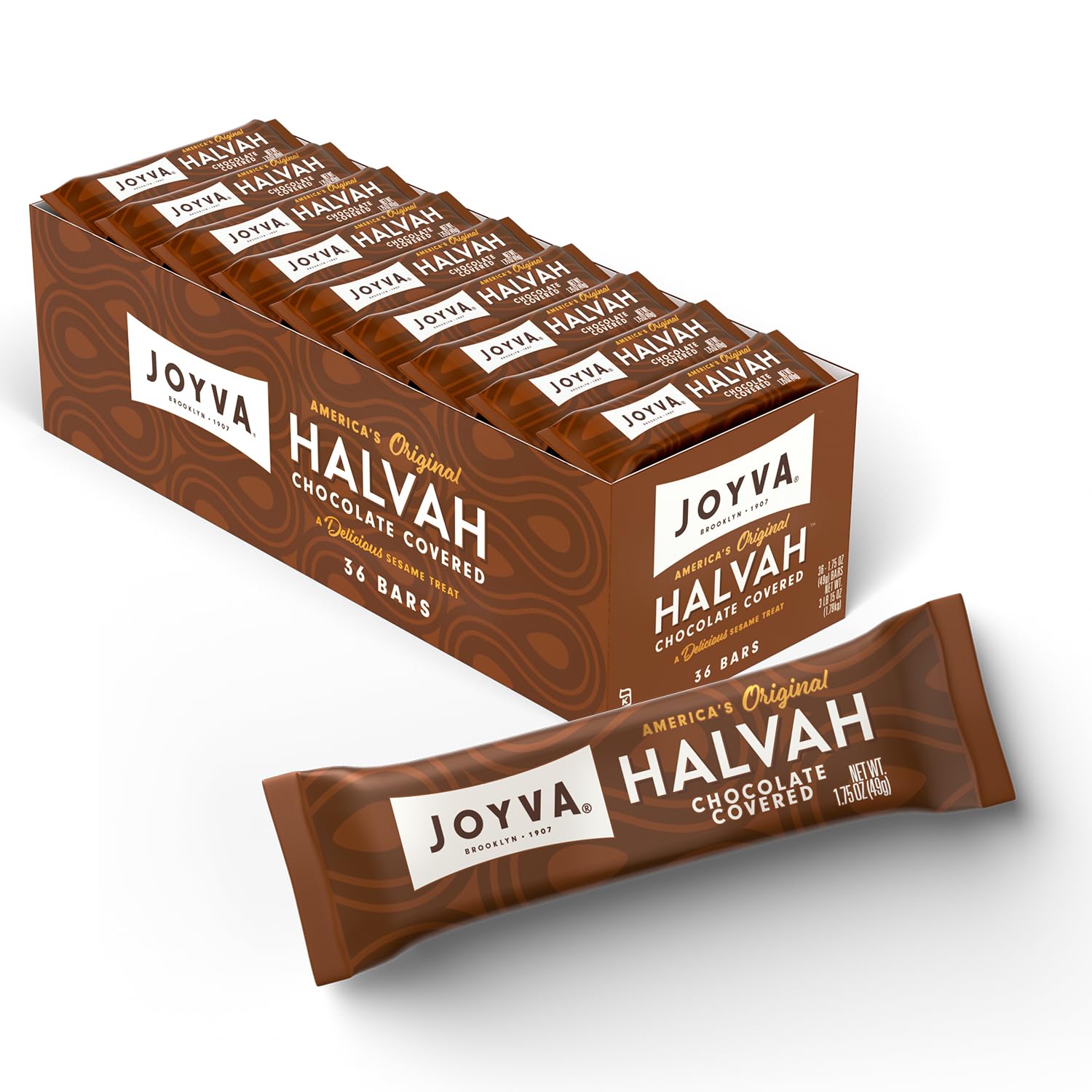 Joyva Halvah Bars - 1.75 oz, 36-count box | Kosher, Parve, Gluten Free, Dairy Free | Chocolate Covered 2
