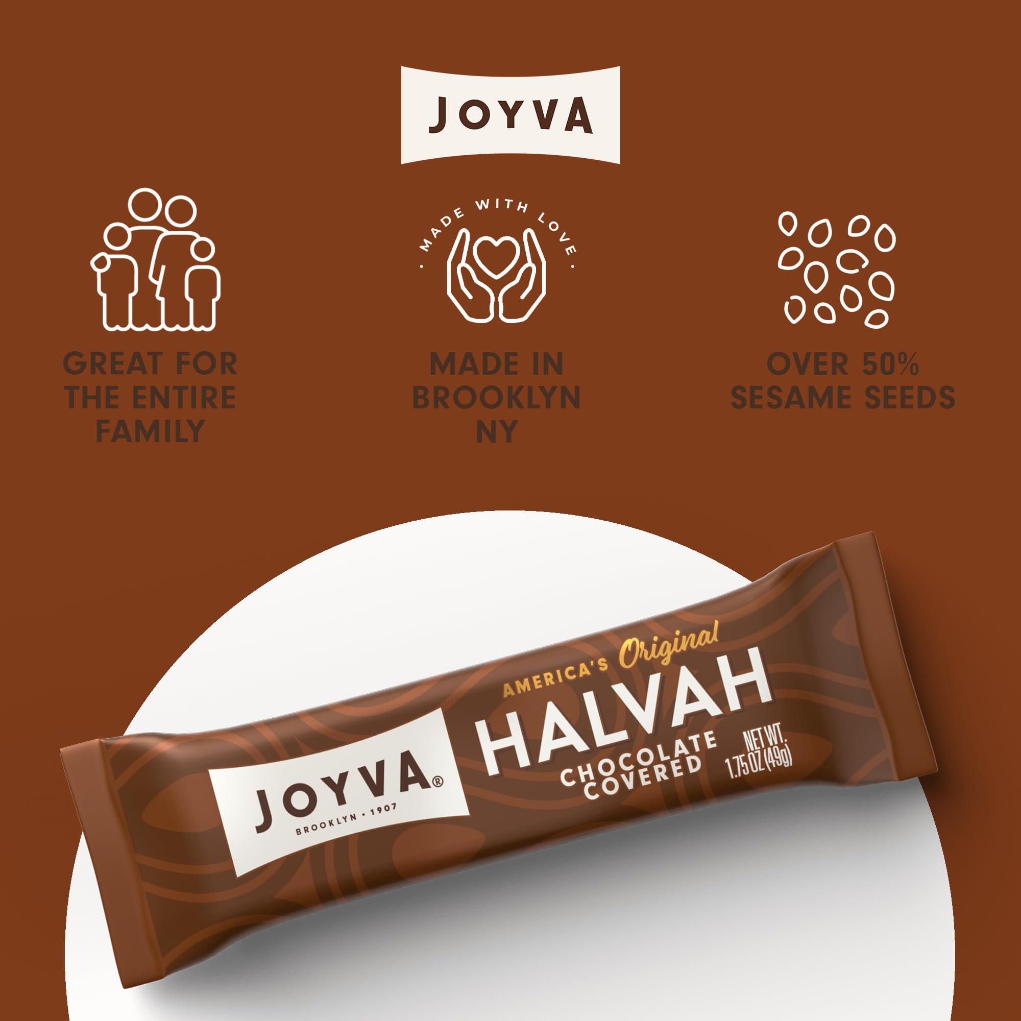 Joyva Halvah Bars - 1.75 oz, 36-count box | Kosher, Parve, Gluten Free, Dairy Free | Chocolate Covered 5