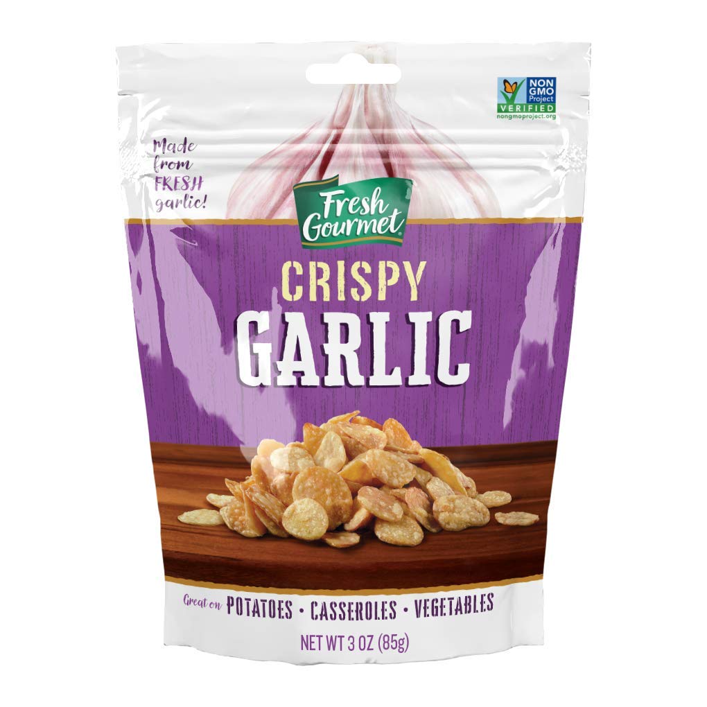 Fresh Gourmet Crispy Lightly Seasoned Crispy Garlic |Low Carb | Crunchy Snack and Salad Topper, 3 Ounce (Pack of 6)