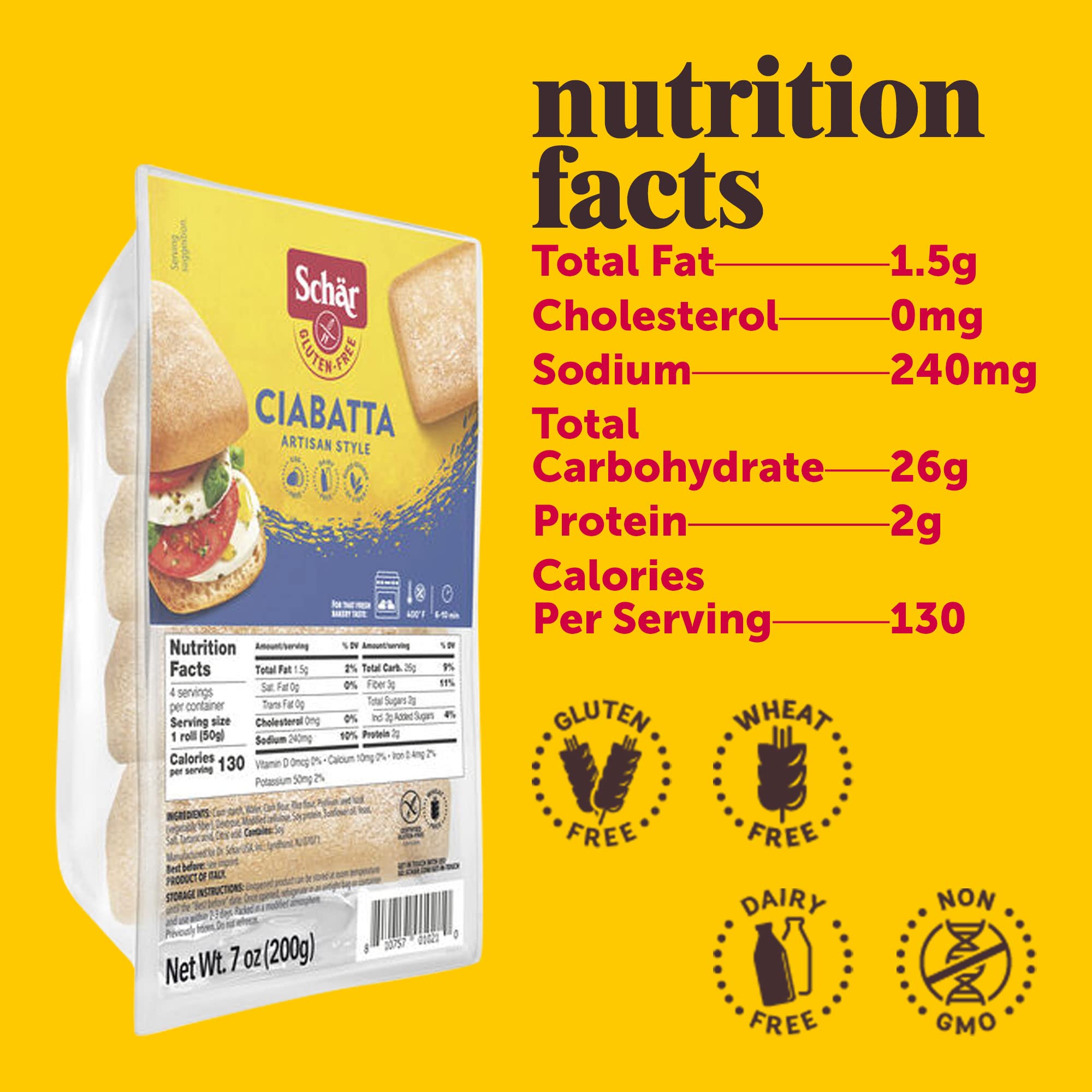 Schar - Ciabatta Rolls - Certified Gluten Free - No GMO's, or Wheat - Dairy Free - (7.0 oz) 2 Pack 4